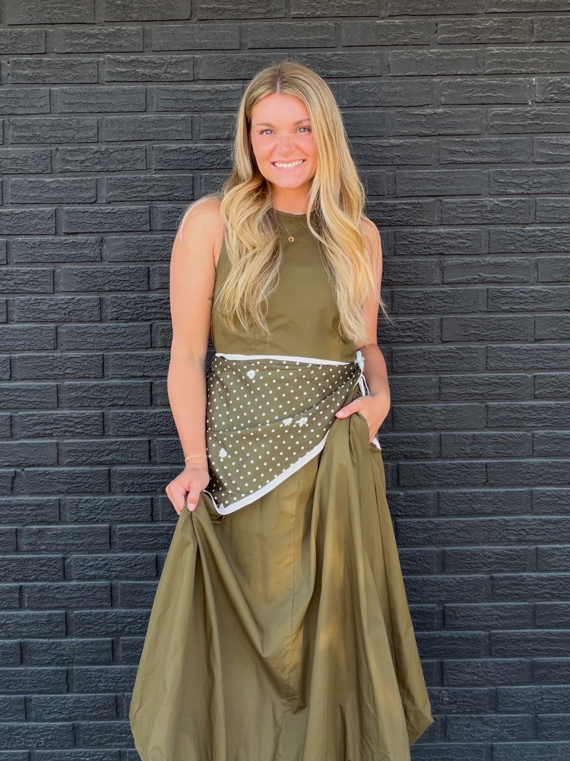 army green midi dress bubble skirt for fall sep25whsale-clothing