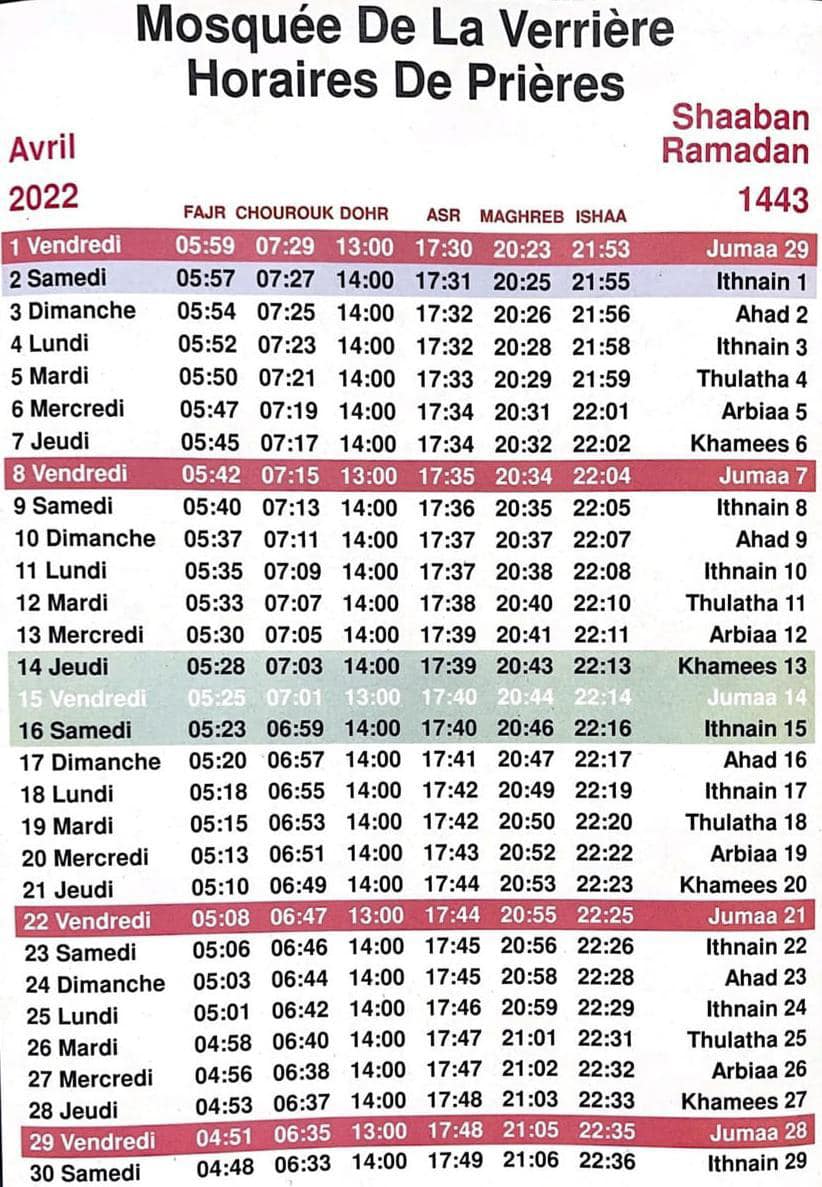 Horaire De Priere A Aulnay Sous Bois