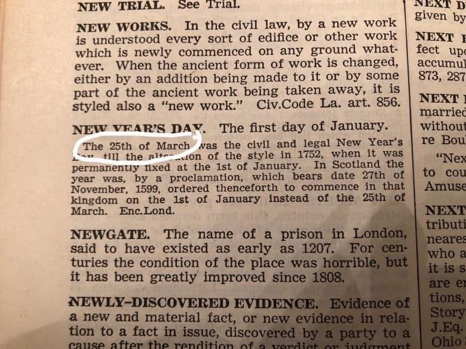 Micky - The real New Year’s day is March 25th according to Black’s Law ...
