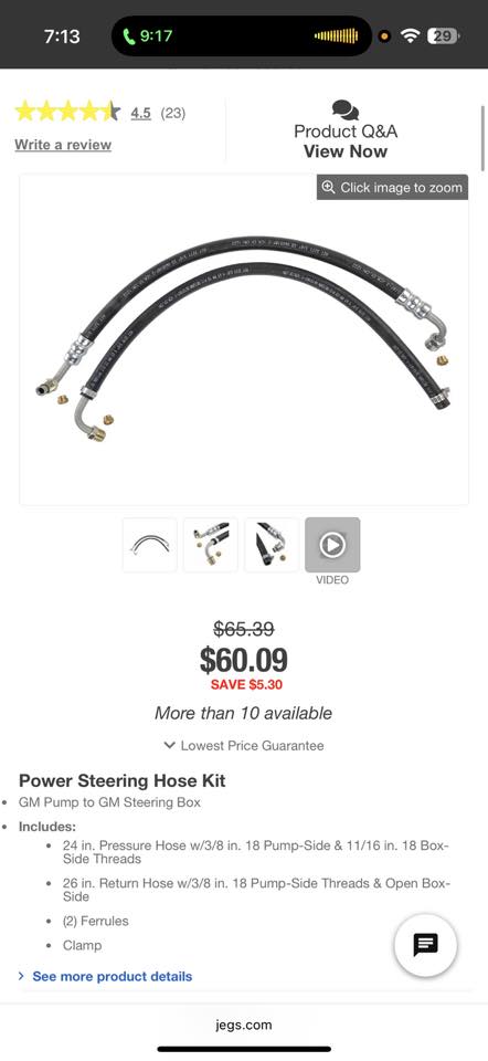 1967-1972 Chevy C10 & GMC Truck Low Pressure Power Steering Return Line Hose – SBC V8 – Vintage Part