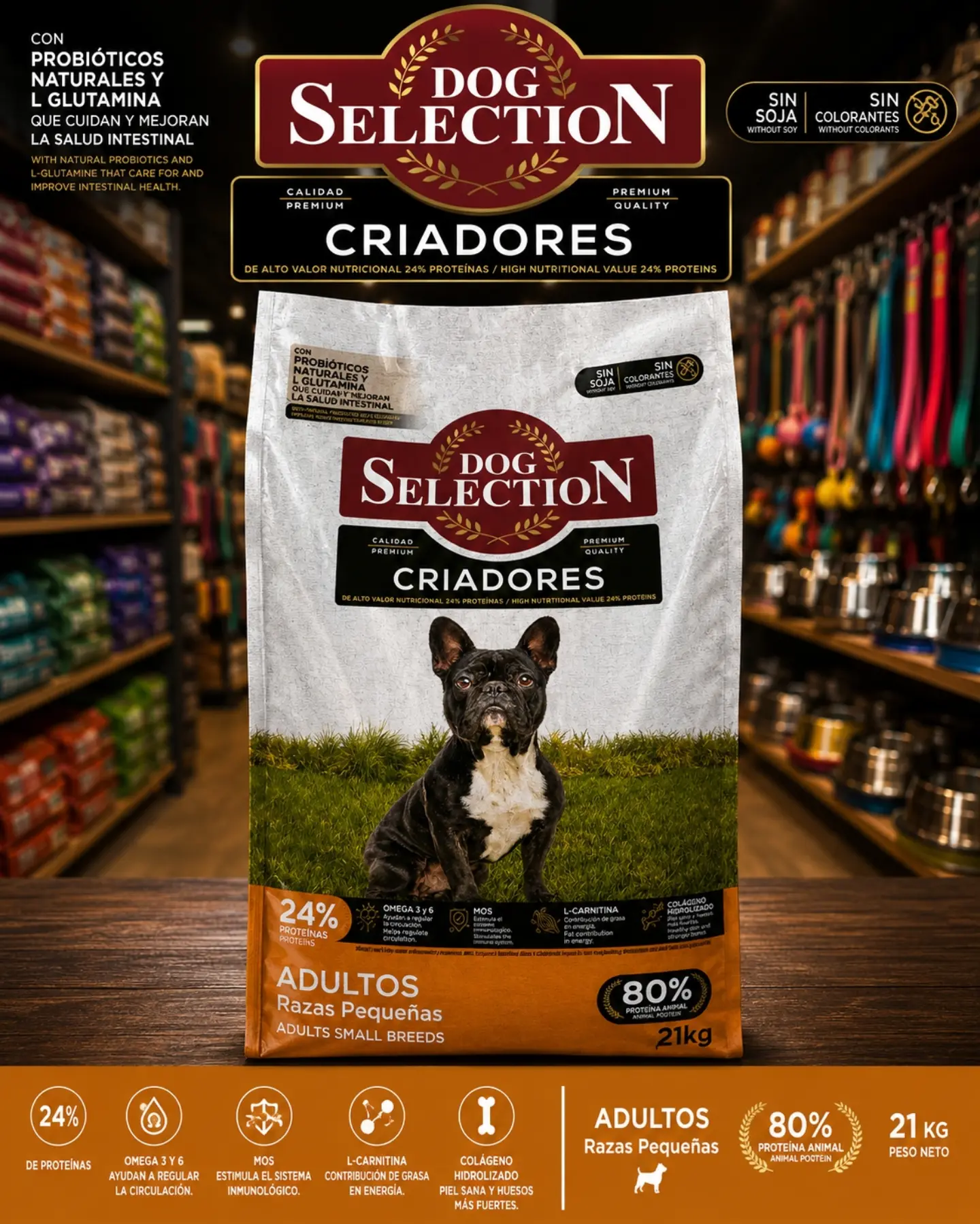 Dog selección adulto Razas pequeñas 🐕 - L Carnitina - 80% Proteína animal - 24% Proteínas - Presentación en 15kg