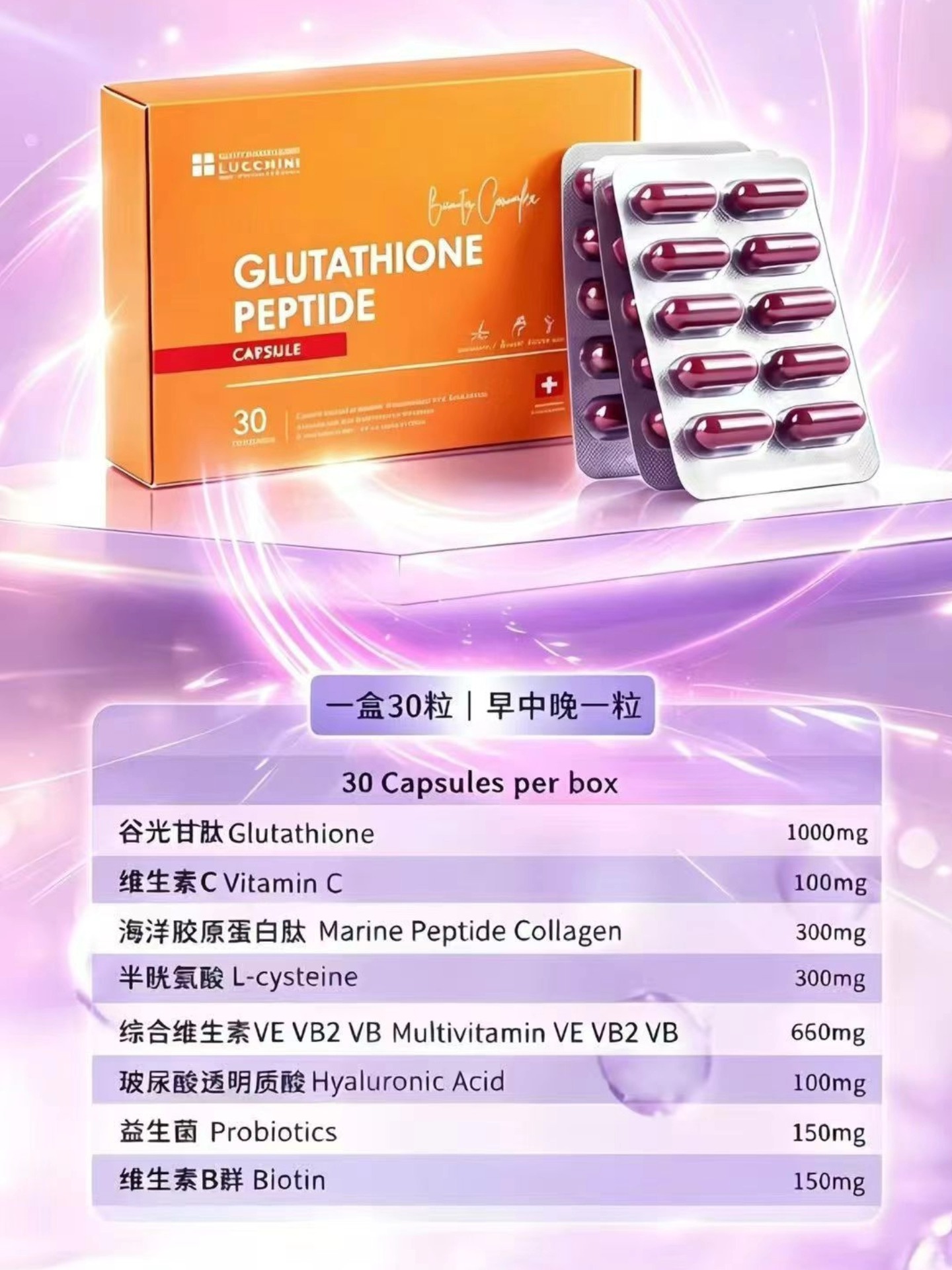 l glutathione 功效 🇨🇭瑞士LUCCHINI美白丸✓以口服摄入美白点滴核心成分，谷胱甘肽、维生素C搭配综合营养，兼具美白、去黄、防晒功效 。适合怕打针、商务出差、度假出行，没时间打美白针的人群 California Retail Pharmacy Immunization