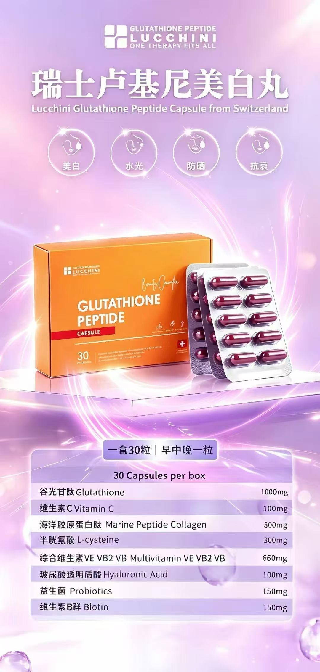 glutathione 美白 🇨🇭瑞士LUCCHINI美白丸✓以口服摄入美白点滴核心成分，谷胱甘肽、维生素C搭配综合营养，兼具美白 、去黄、防晒功效。适合怕打针、商务出差、度假出行，没时间打美白针的人群 Quantity:90 servings (Save 10%) IV Therapy NYC - كريم تفتيح للبشرة المتعبة