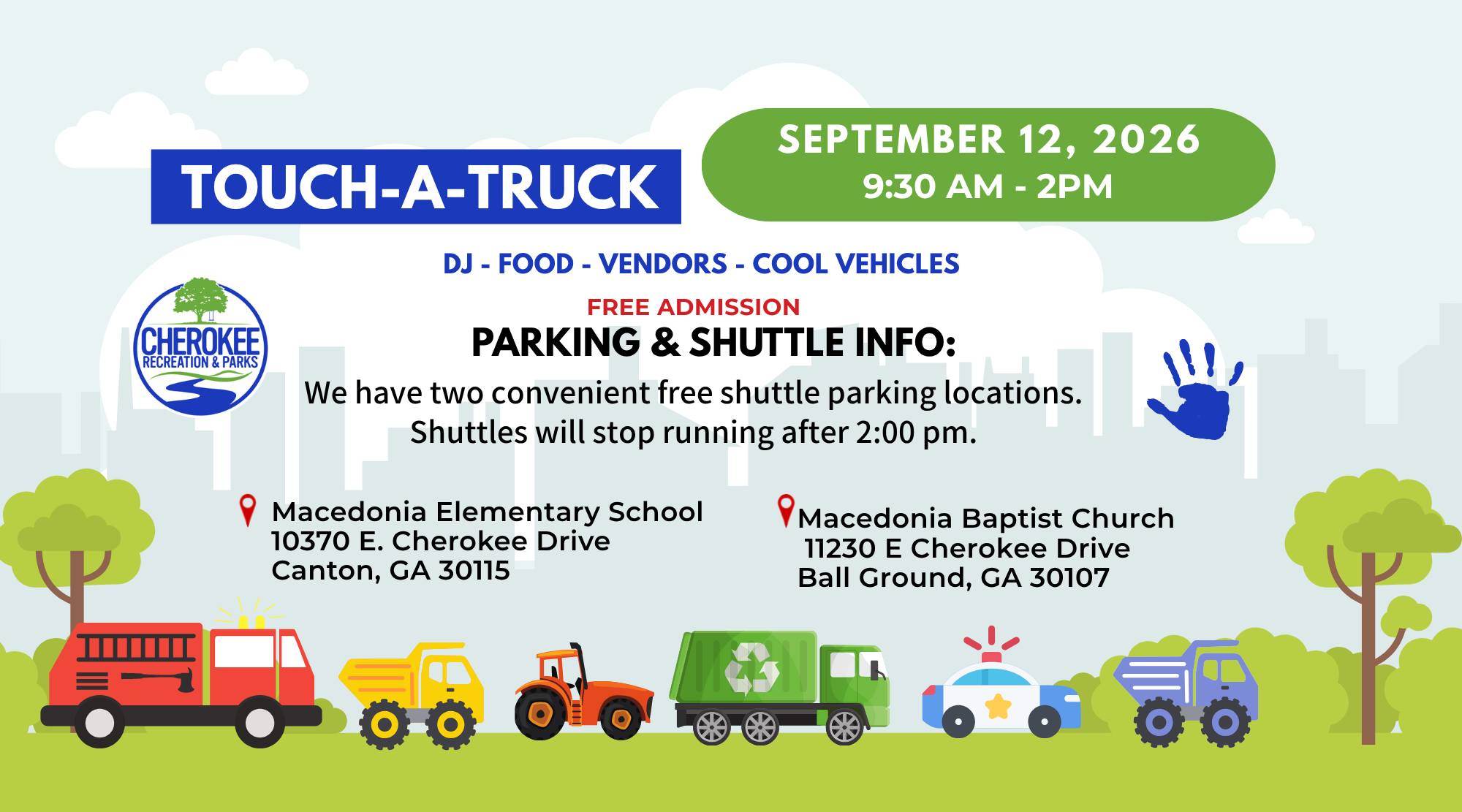 Touch-a-Truck event at Cherokee Veterans Park on September 12, 2026