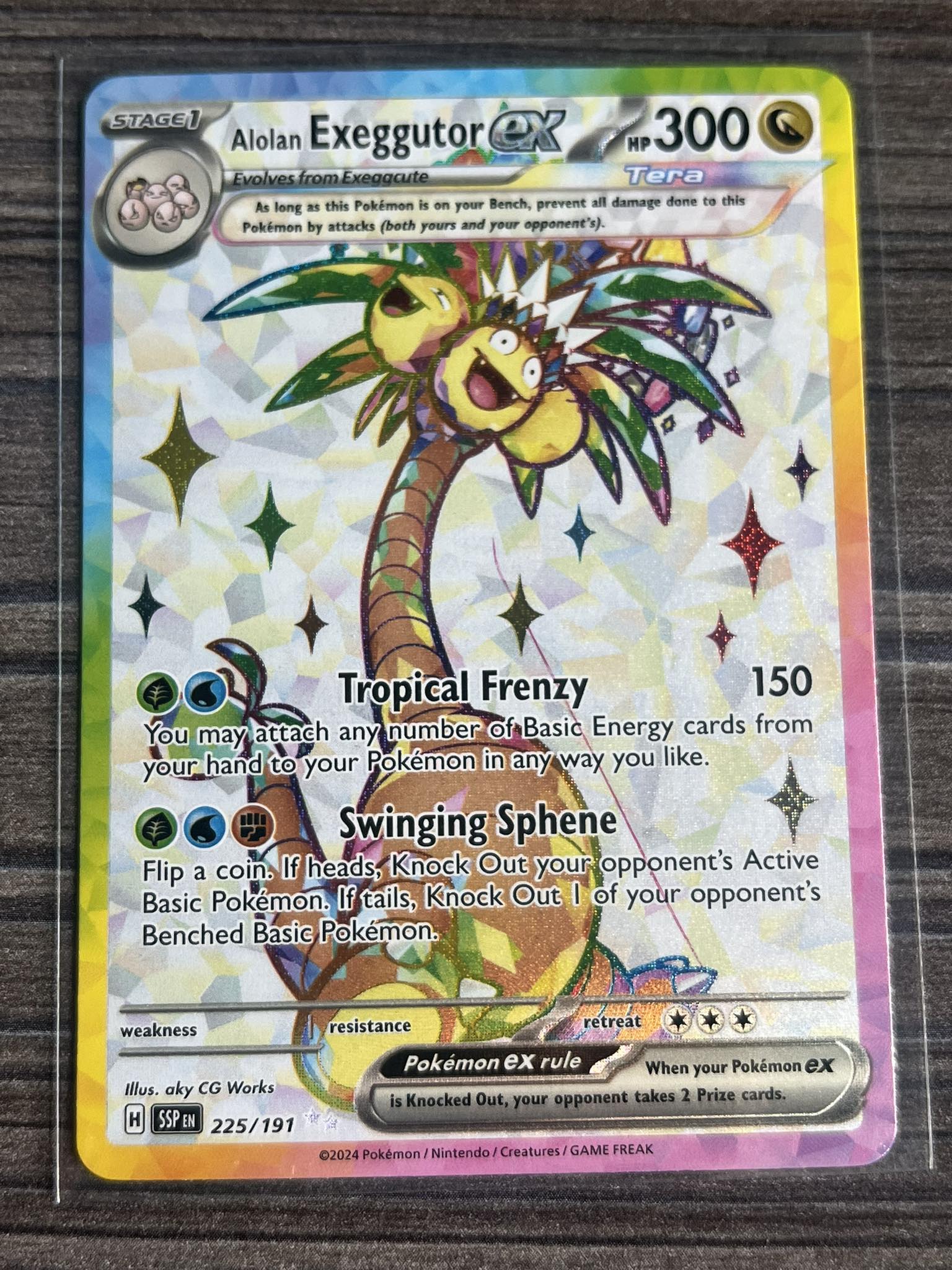 alolan exeggutor ex pokemon card V - SWSH225 [GW] Tropical Frenzy (150) You may attach any number of Basic Energy cards from your hand to your Pokemon in any way you like Alolan Exeggutor ex (Special Illustration