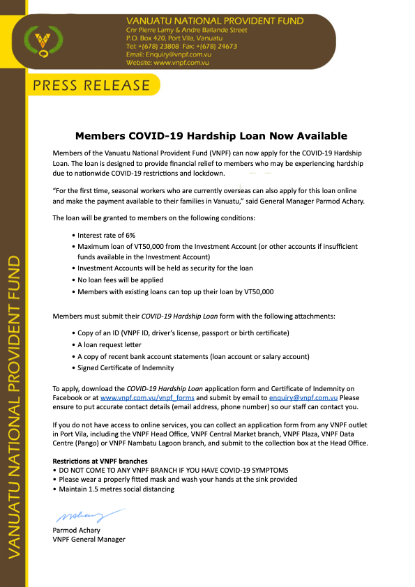 **Members COVID-19... - Vanuatu National Provident Fund