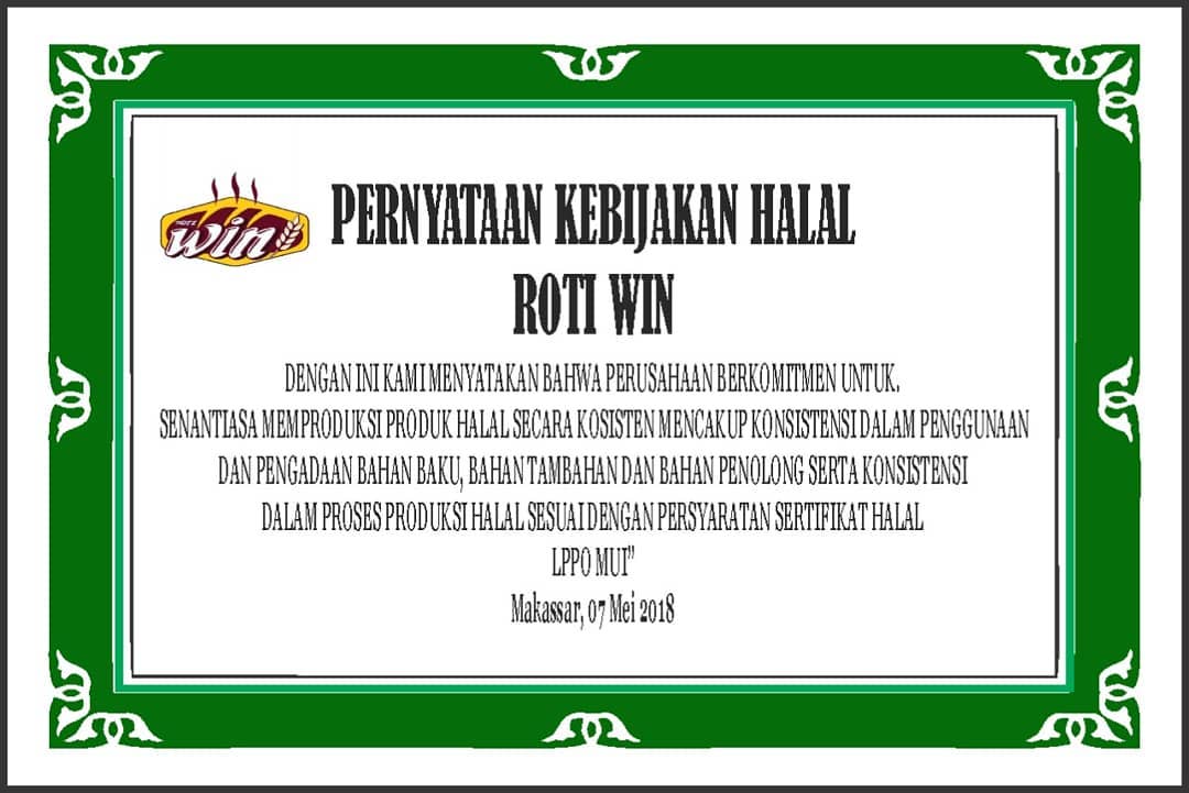 Roti Win - Pernyataan Kebijakan Halal Roti WIN | Facebook