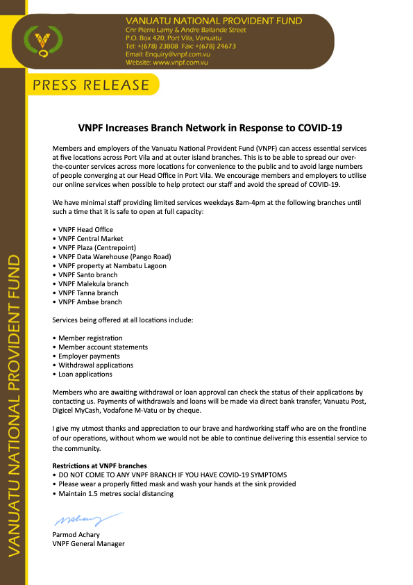 VNPF Increases Branch... - Vanuatu National Provident Fund | Facebook