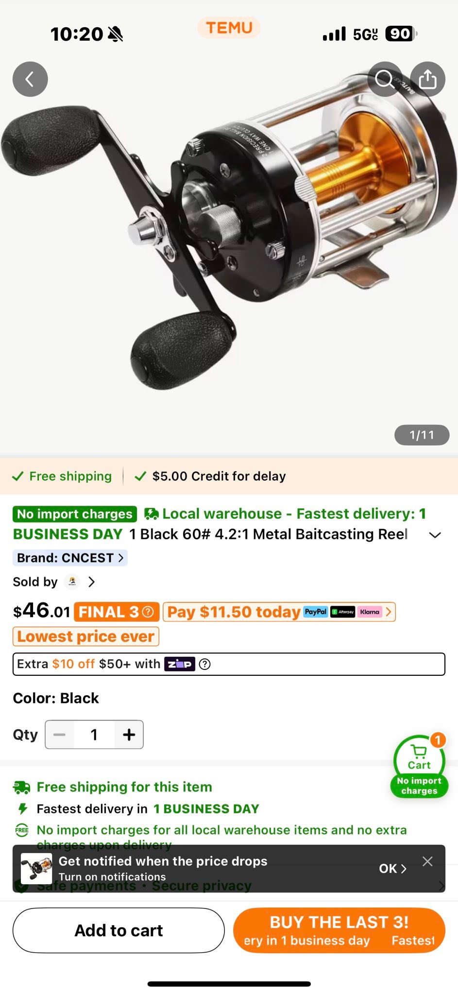 cut out fishing reel Lew's in machined aluminum handle fishing rod accessory Automatic spring fishing rod Rod Class:Deep Dropper 30-60 Rod (2 - 6lb leads)
