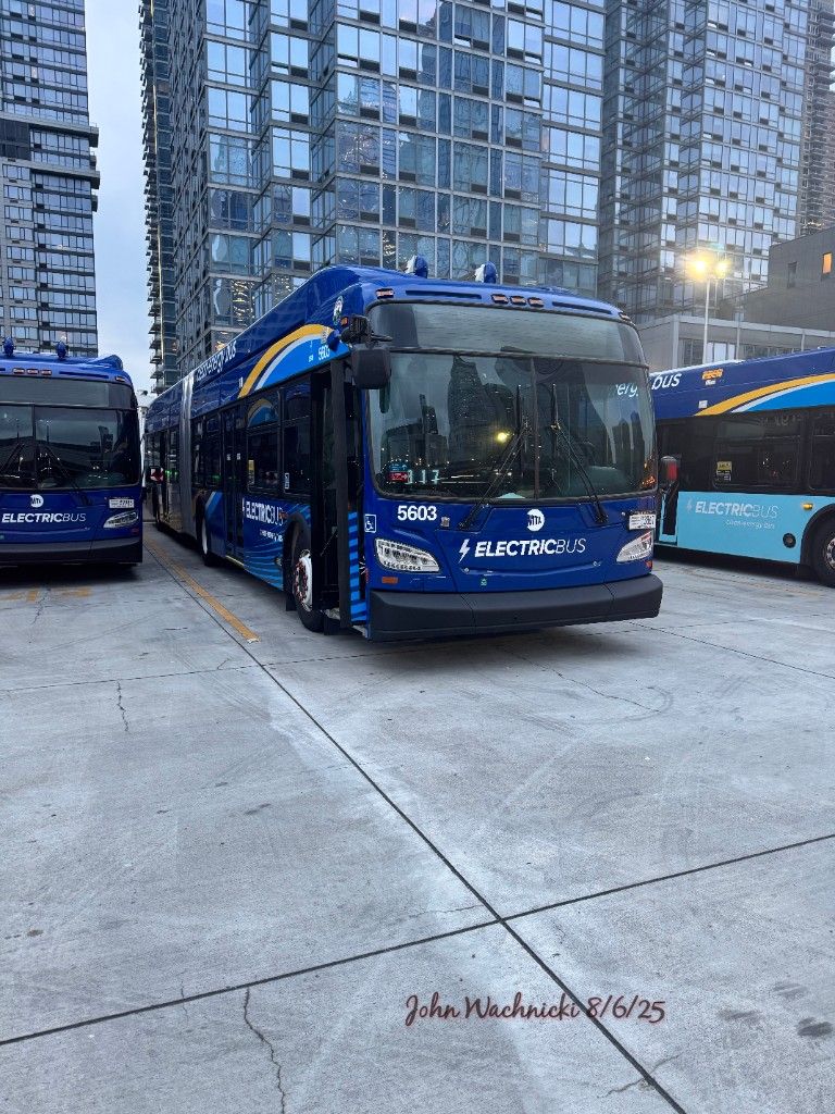 New Flyer XE60 bus 5603 on Michael J Quill depot roof