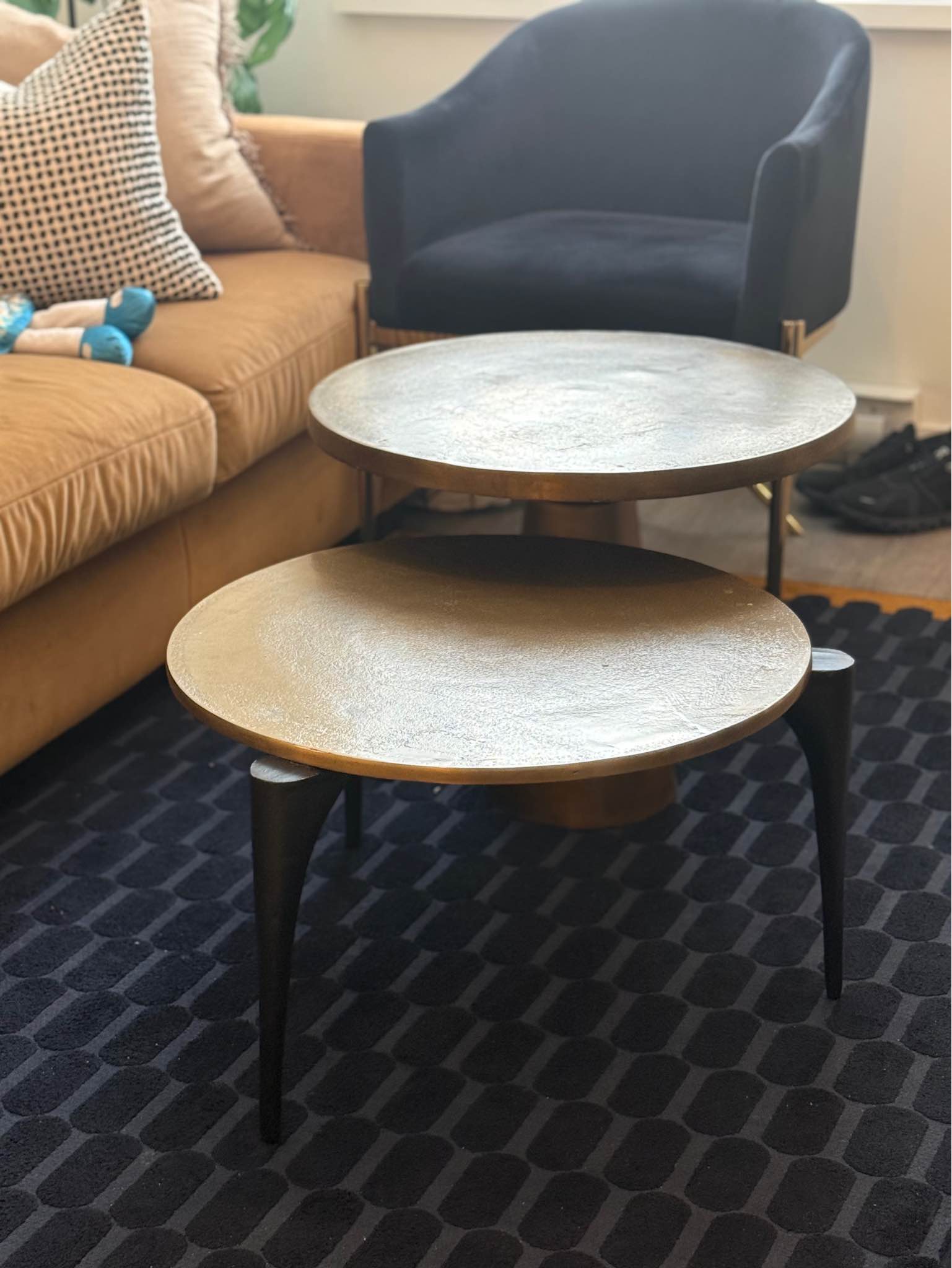 Muse & Merchant Pair of Nesting Round Brass Finish Coffee Tables ...