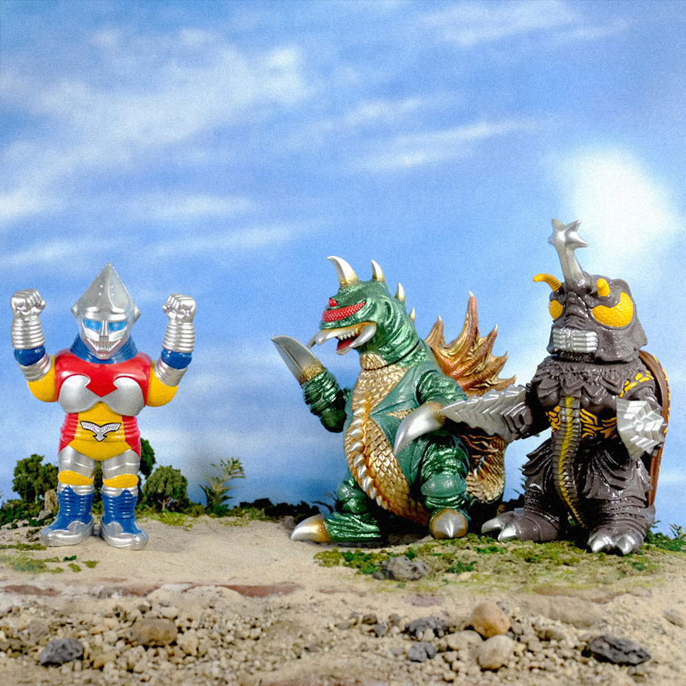 🔥ゴジラ(1964)※モスラ幼虫2体付き🔥 墓場の画廊に、タイのソフビ