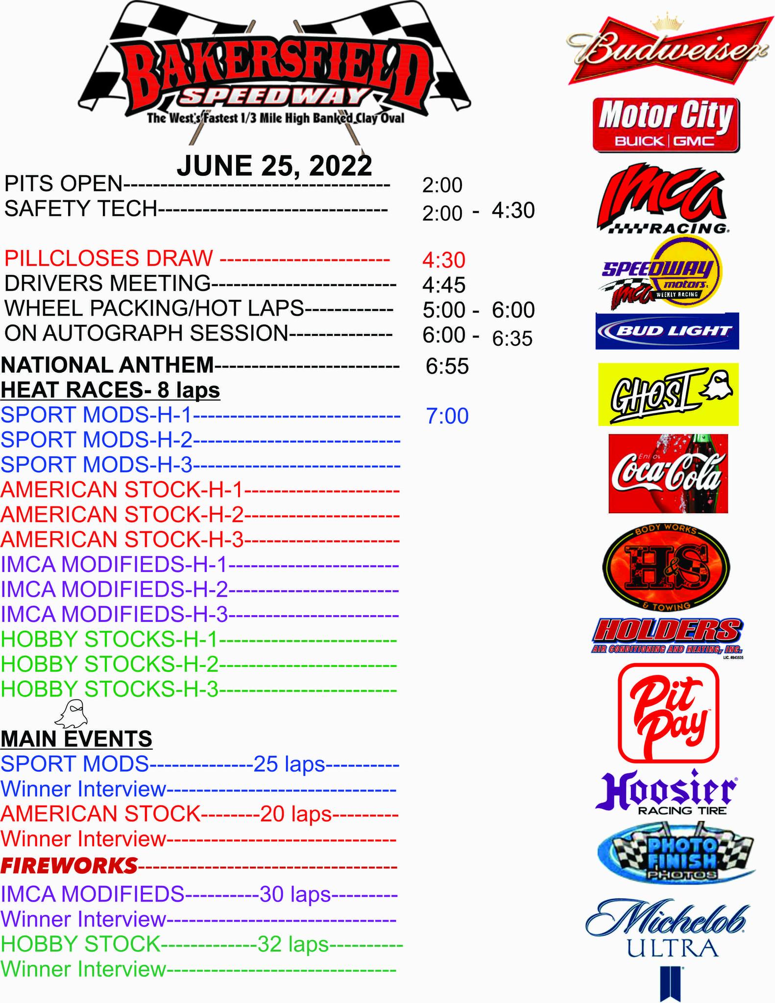 Saturday night June 25th event... - Bakersfield Speedway
