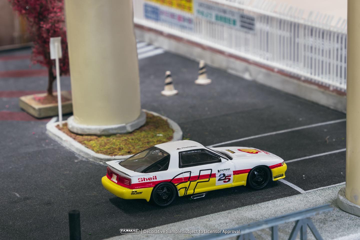 Toyota Supra 3.0 GT Turbo A (Shell x Gran Turismo 7 JDM Collection 1988) in White/Yellow/Red | Tarmac Works Collectible