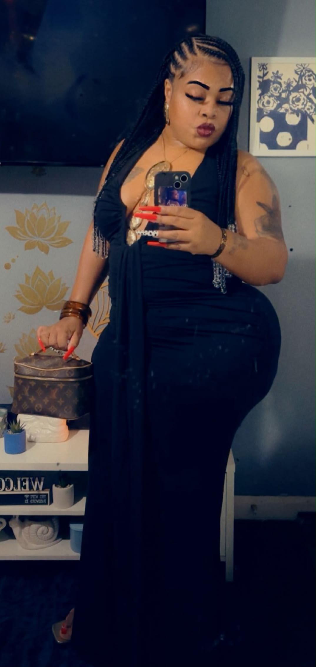 dressed in all black like the omen 🥷🏽🥷🏽🥷🏽🥷🏽 Color:Electric Blue Orange Backless Dress Puff self fabric_scuba crepe