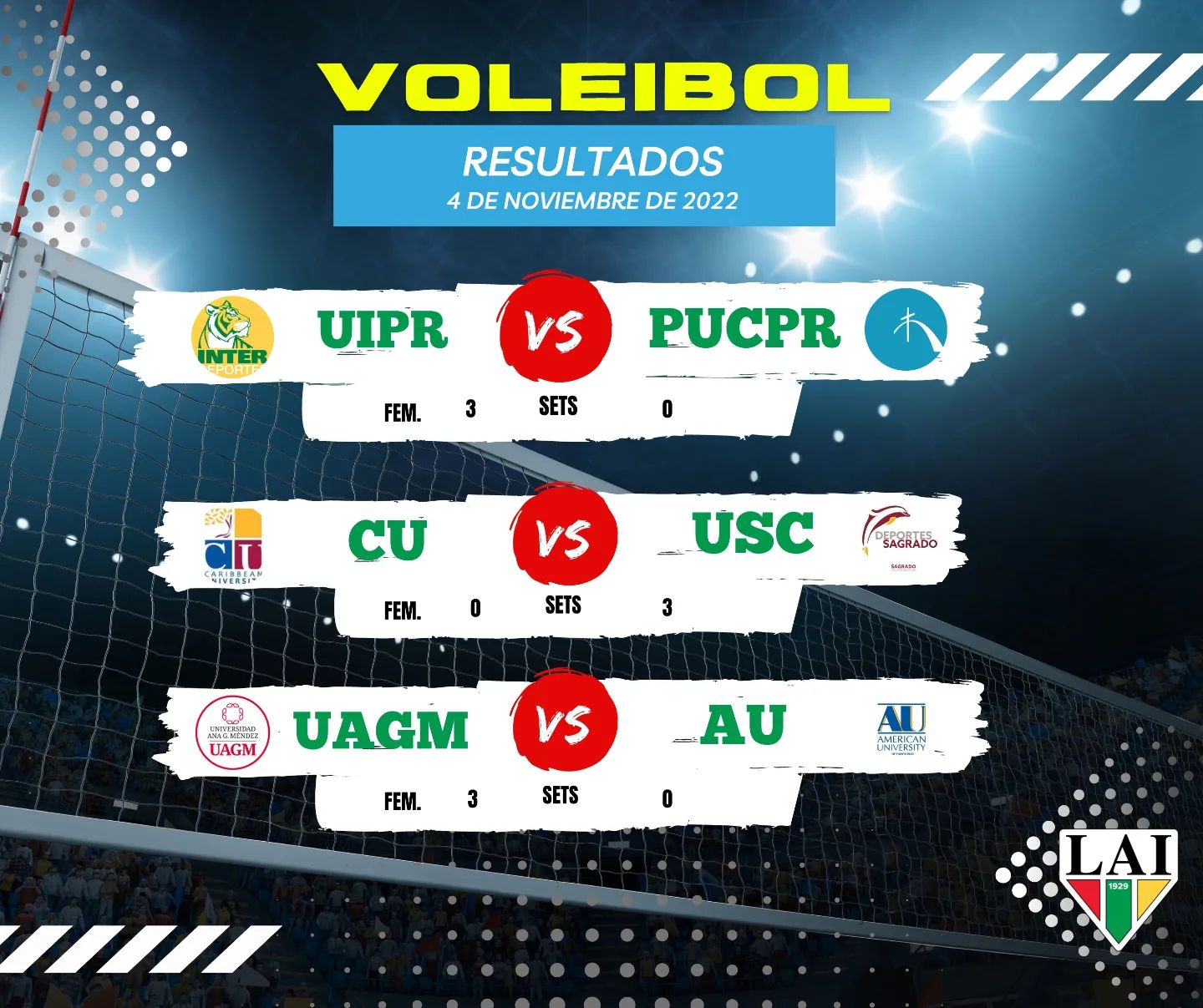 🗣 Actualización del torneo de Voleibol #LAI 🥇Resultados 🗓 Calendario 🏐 ...