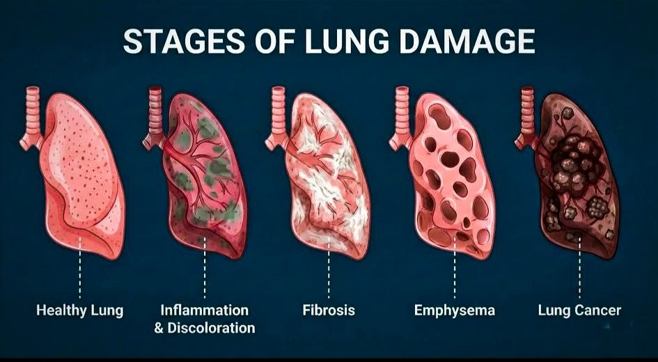 Nursing and Midwifery Knowledge | Different stages of lungs damage ...