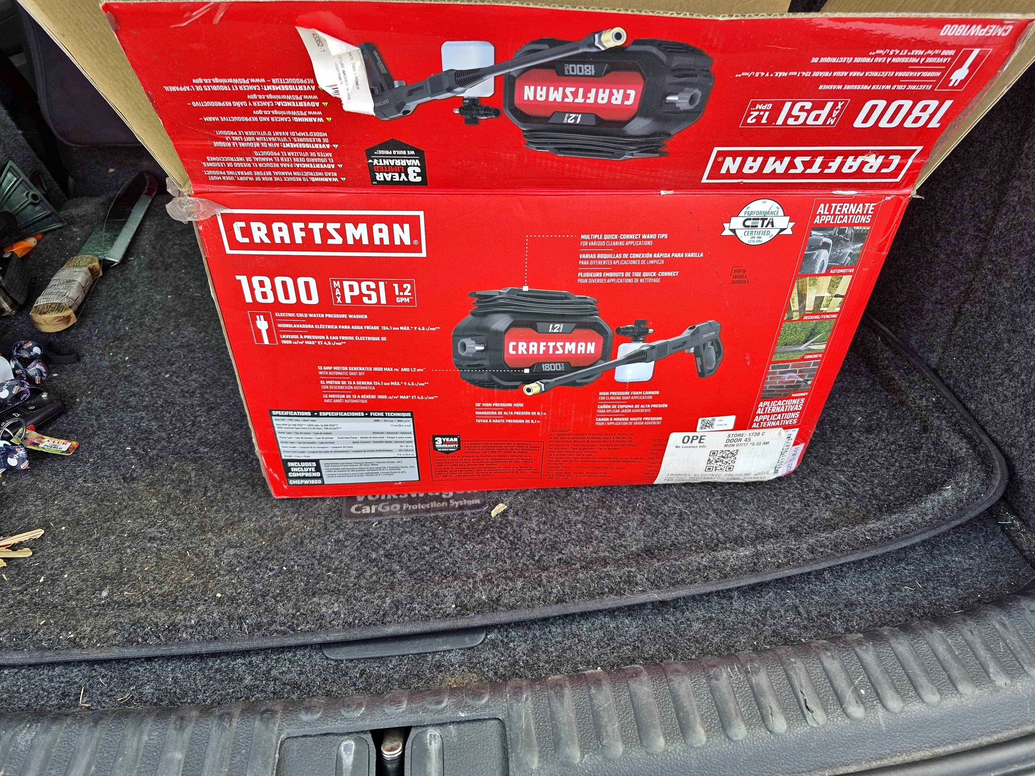 CRAFTSMAN 1800 PSI Electric Pressure Washer - Like New! - Pressure ...