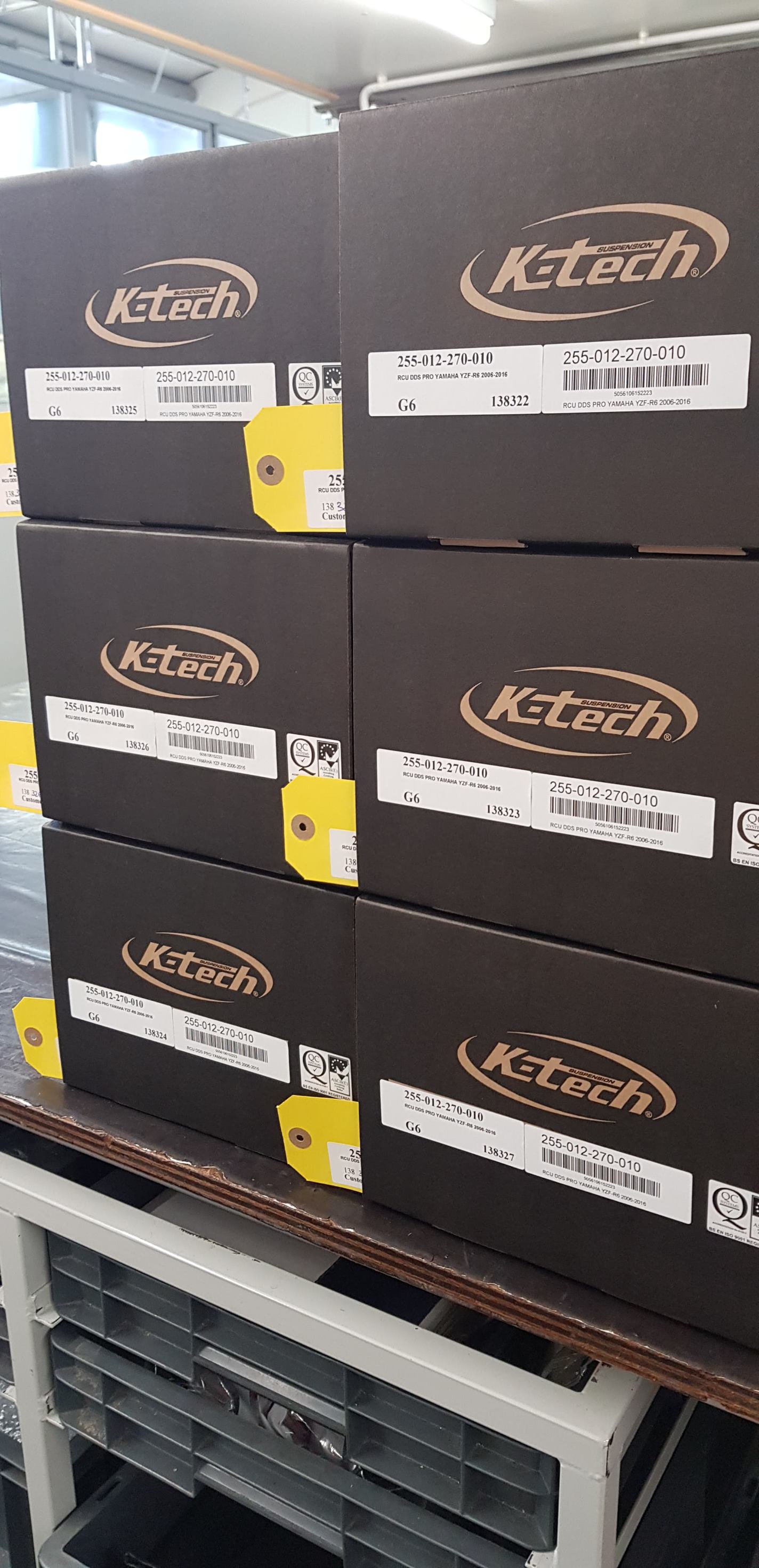DDS Pro shock absorbers for the Kawasaki ZX-10 waiting to be boxed