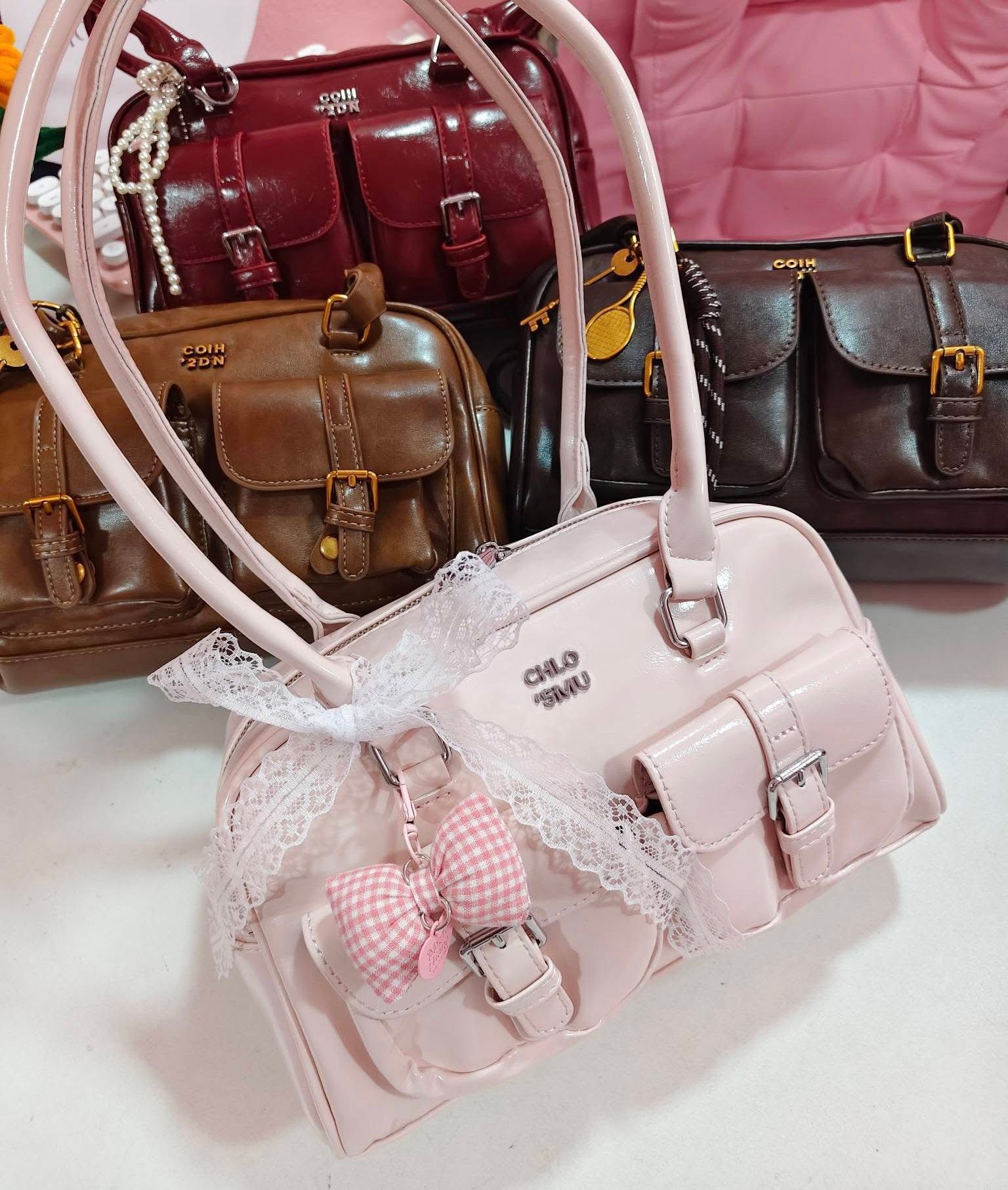 Y2K LEATHER BAG? ✓with free bag charm • burgundy red • brown 