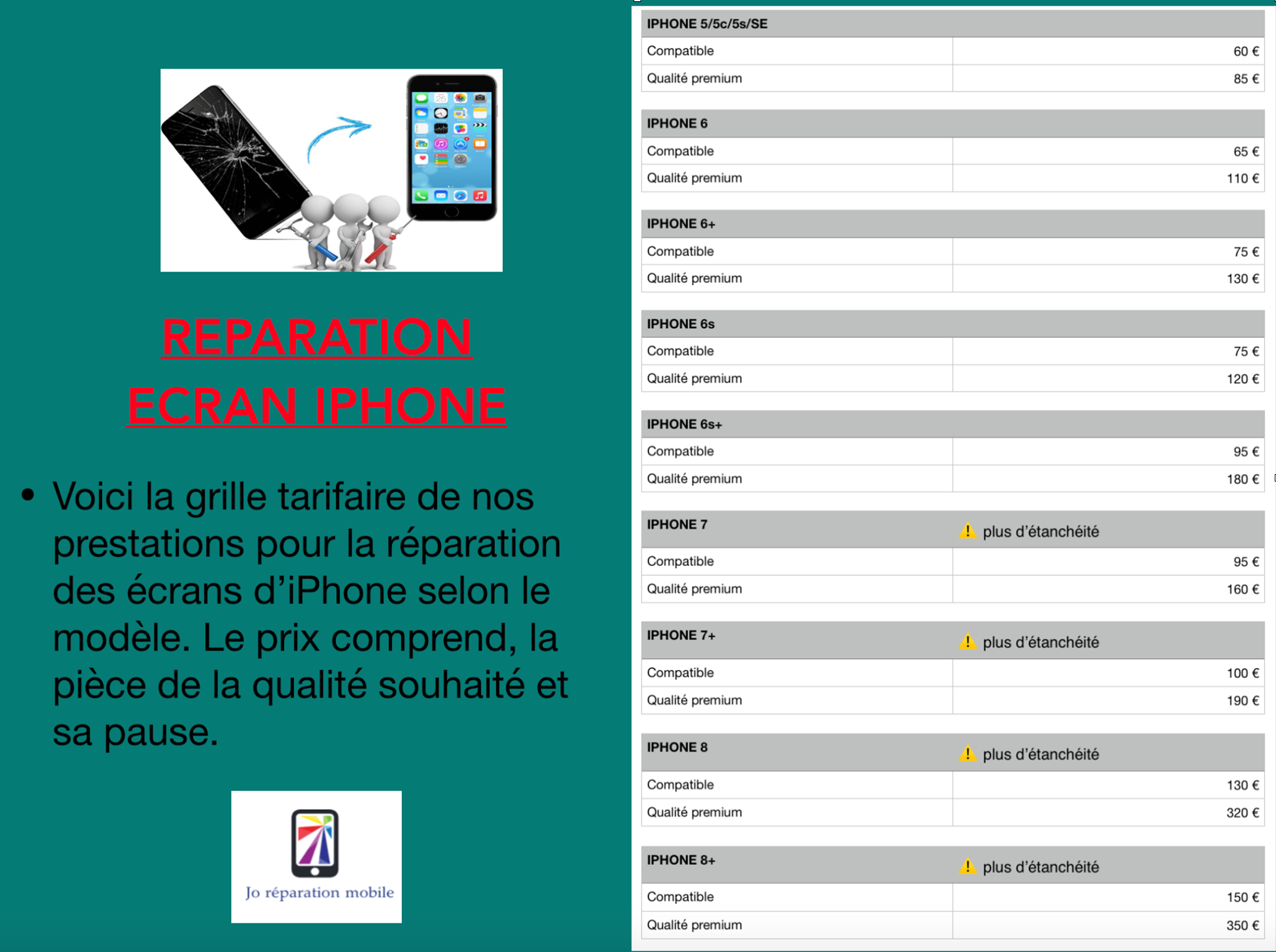 Jo réparation mobile - 📱REPARATION ECRAN IPHONE: Voici la grille ...