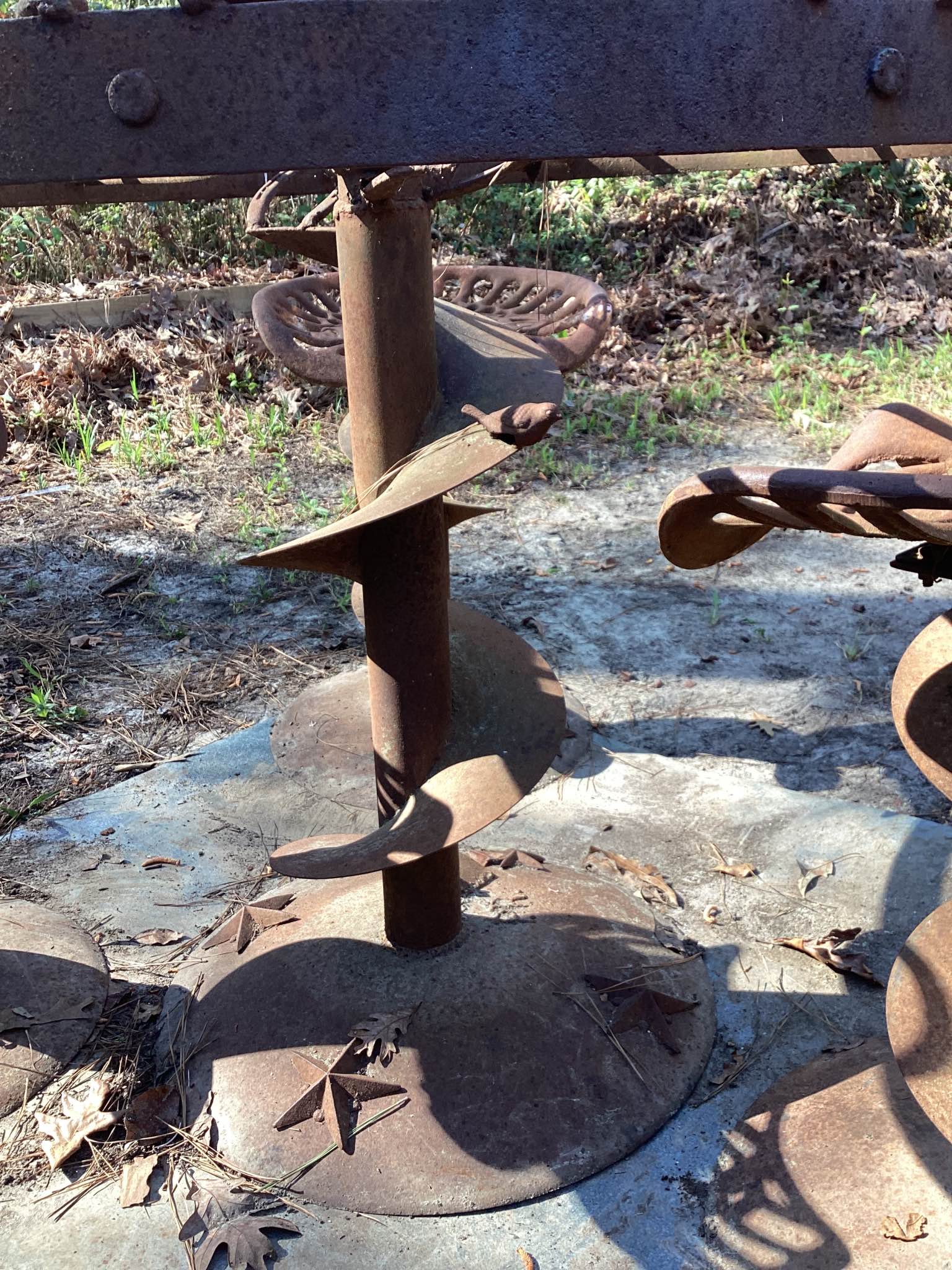 Custom built wagon wheel and auger table with 3 John deer custom made ...