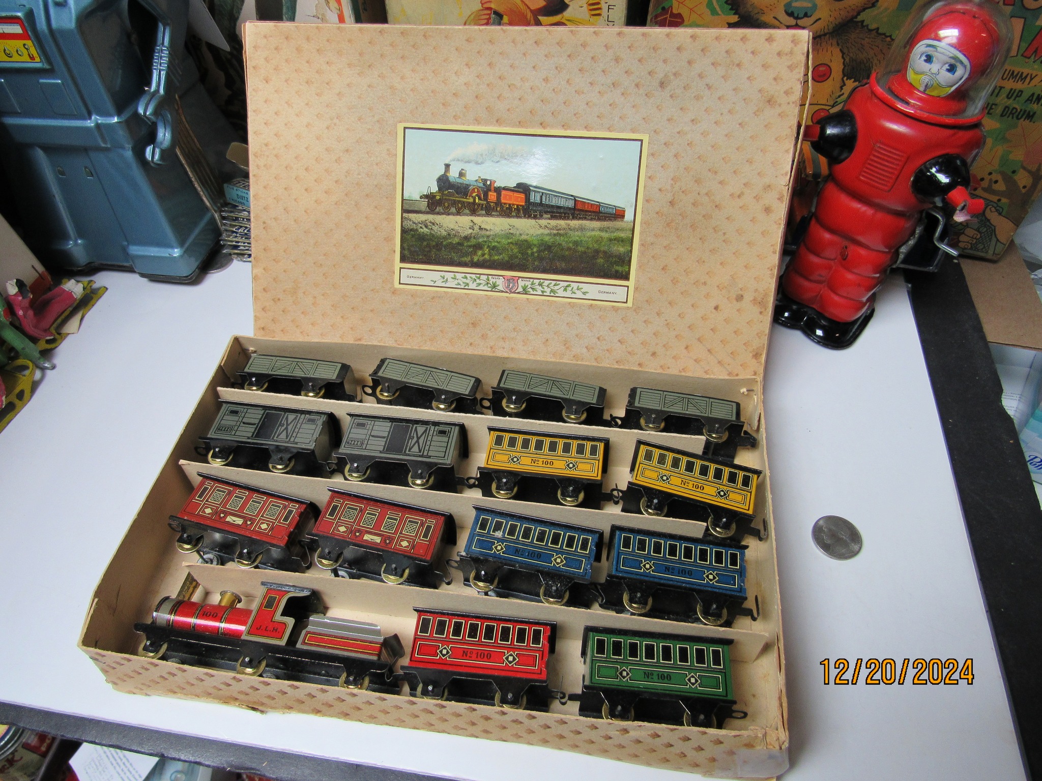 Hess Penny Tin Toy Train Set 1920s JLH Near Mint in Box Germany