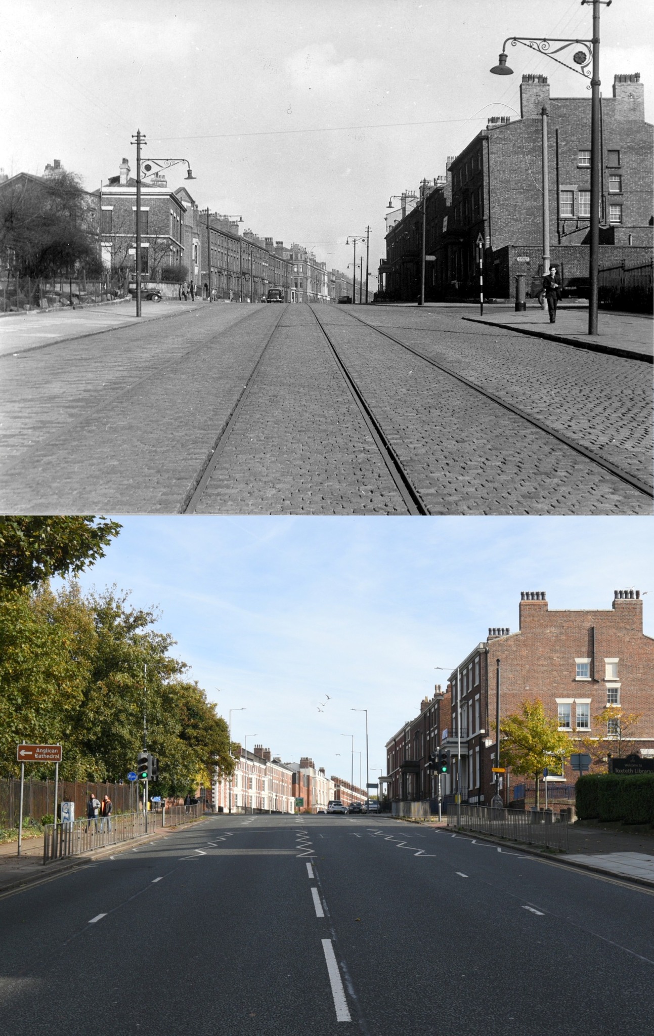 Liverpool: - Upper Parliament Street, Toxteth, late 1940s and 2022 (3 ...