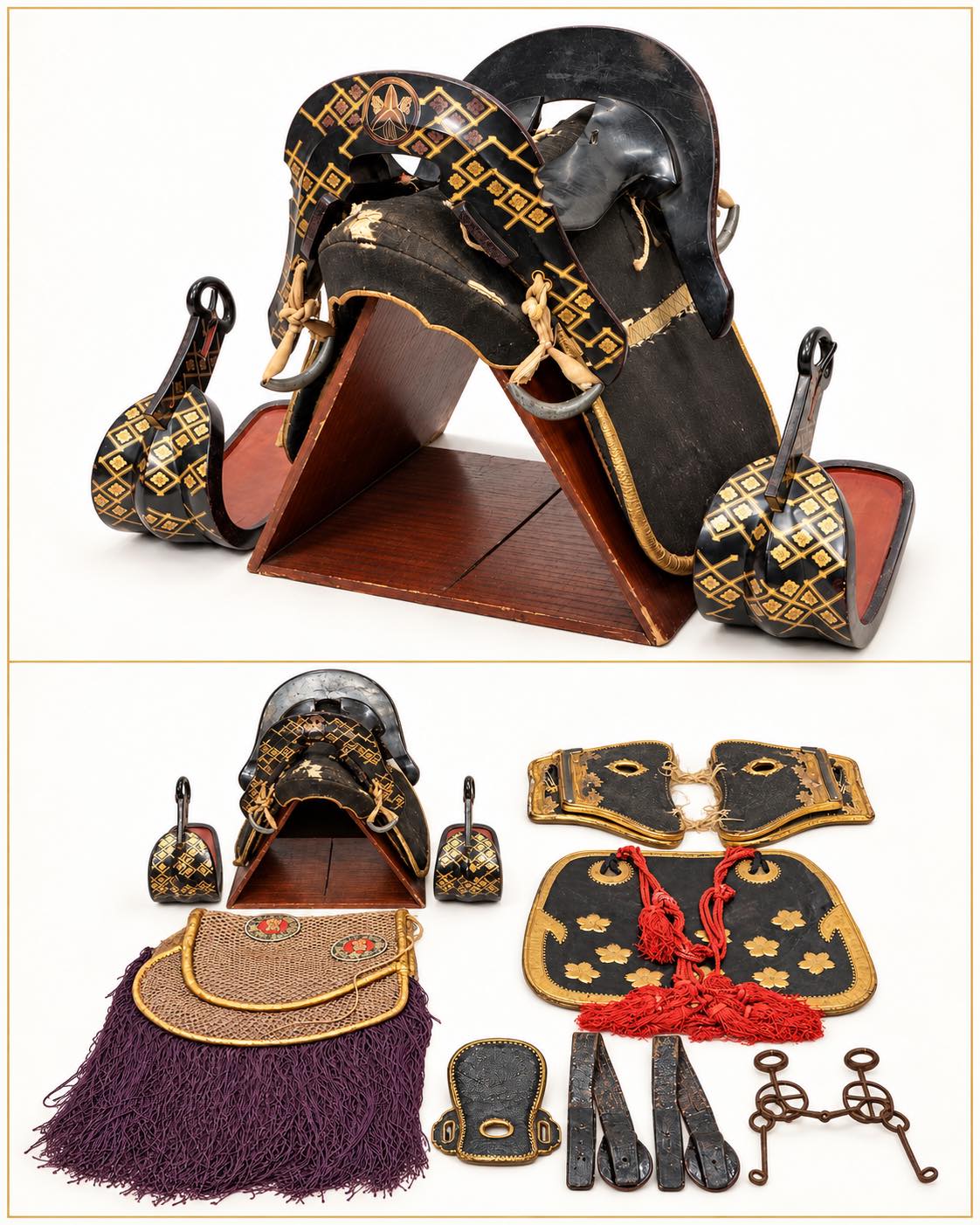 馬具 一組 Japanese Equestrian Equipment 黒漆に映える金の蒔絵。武家