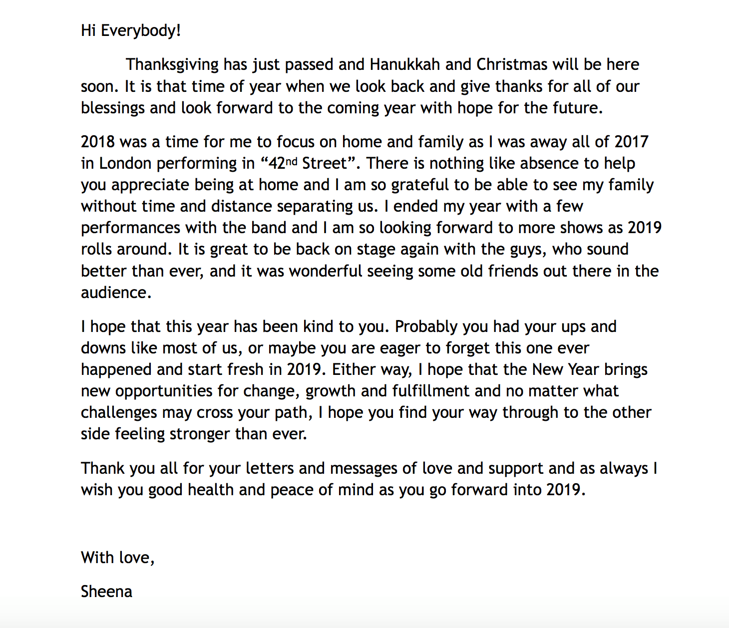 Official: - From Sheena! 😁Holiday Letter 2018