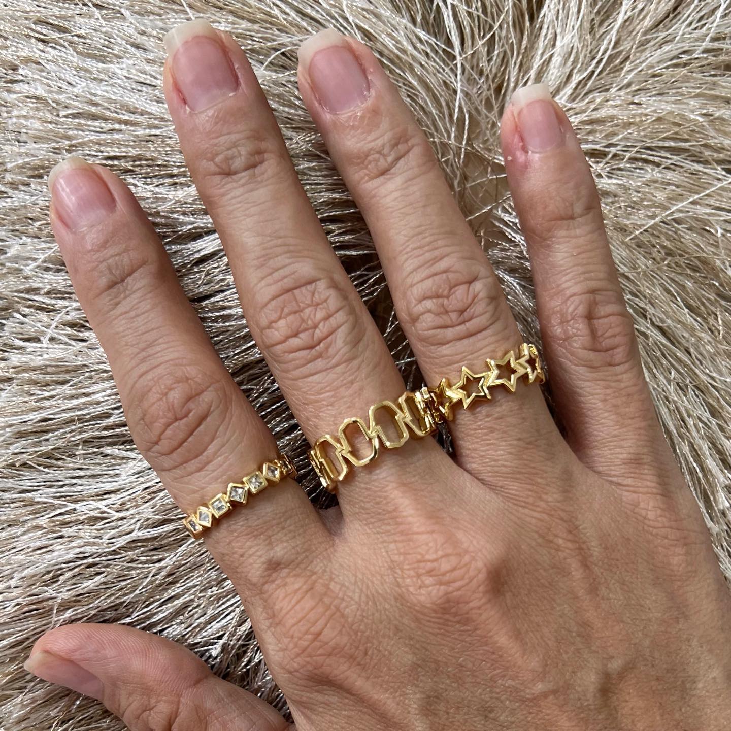 Anillo Dorado Ajustable Para Mujer - Diseño Abierto Y Grueso, Resistente Al Agua, Joyería De Moda