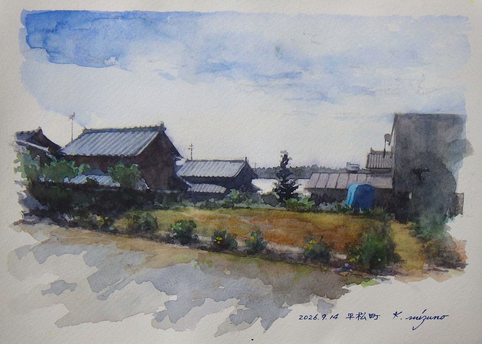 グラスのある静物 ( 2 ) ] 22 x 17 cm 紙にインク墨と水彩 2024 花見