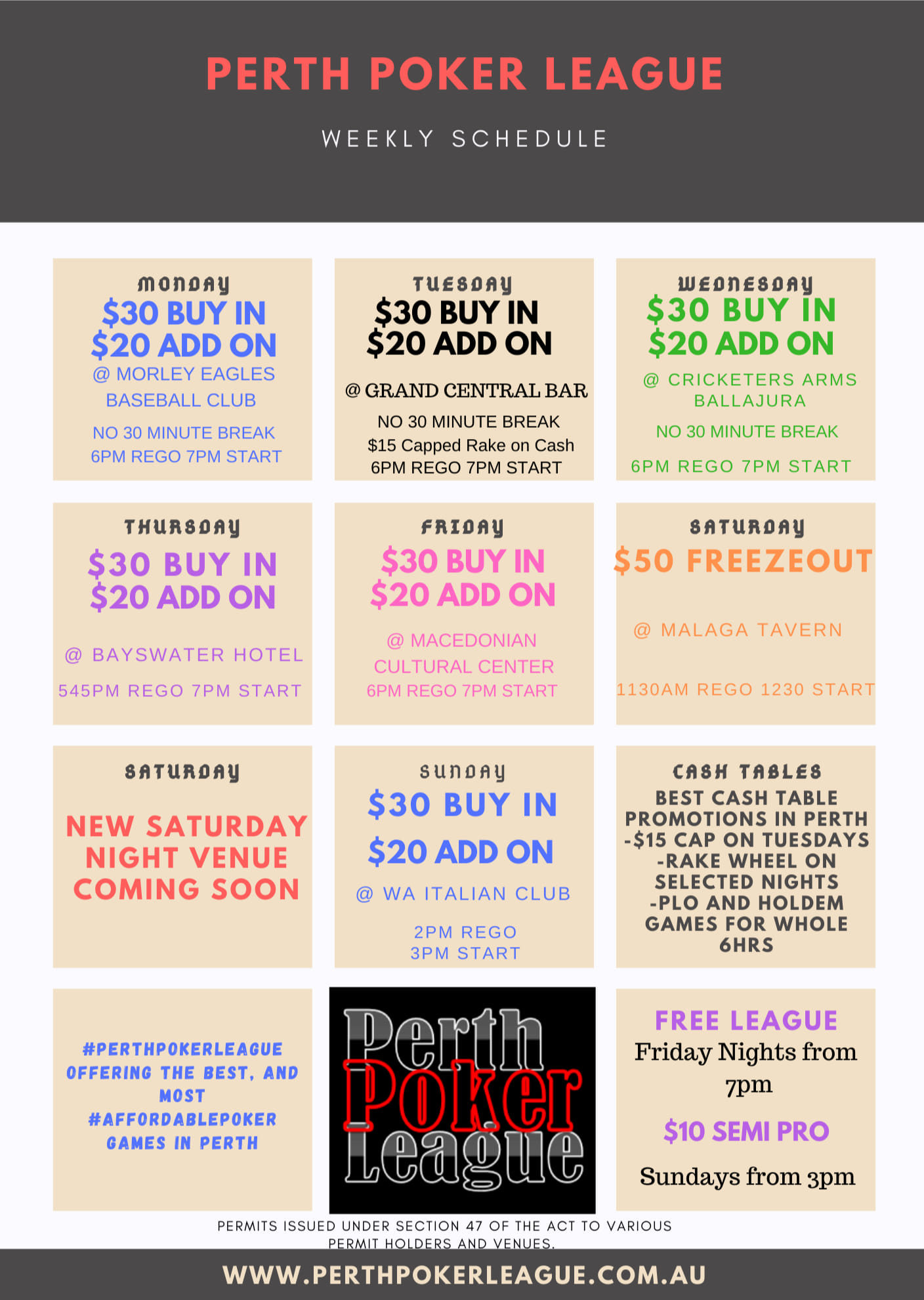 Perth Poker League - Below is your full weekly schedule for all games ...