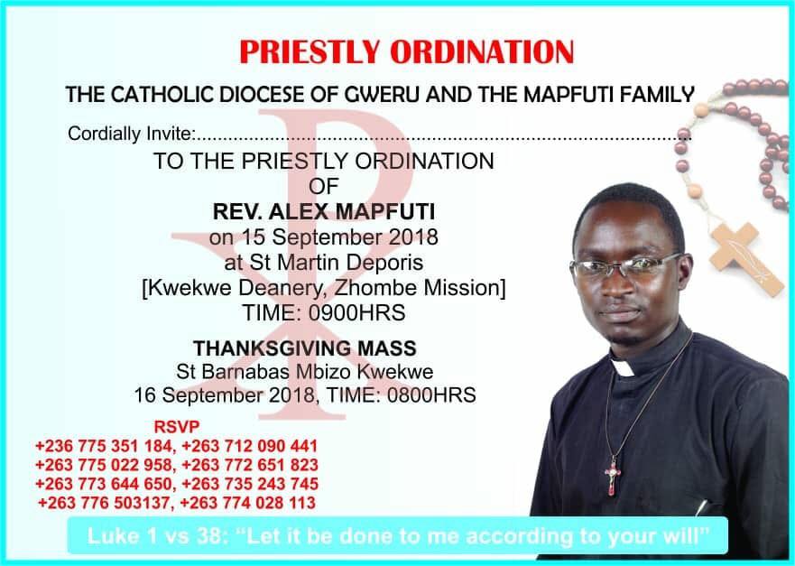 Priestly ordination of gifted composer... - Zim Catholic news