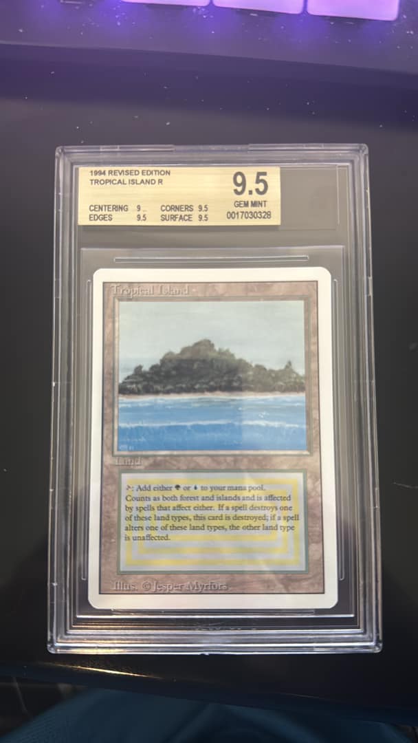 Is a BGS 9.5 Tropical Island card with a backwards label valuable?