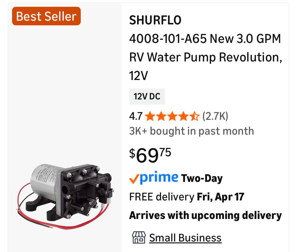 Pentair Shurflo 4008-101-A65 Water Pump 12V 3 GPM - Watering Equipment ...
