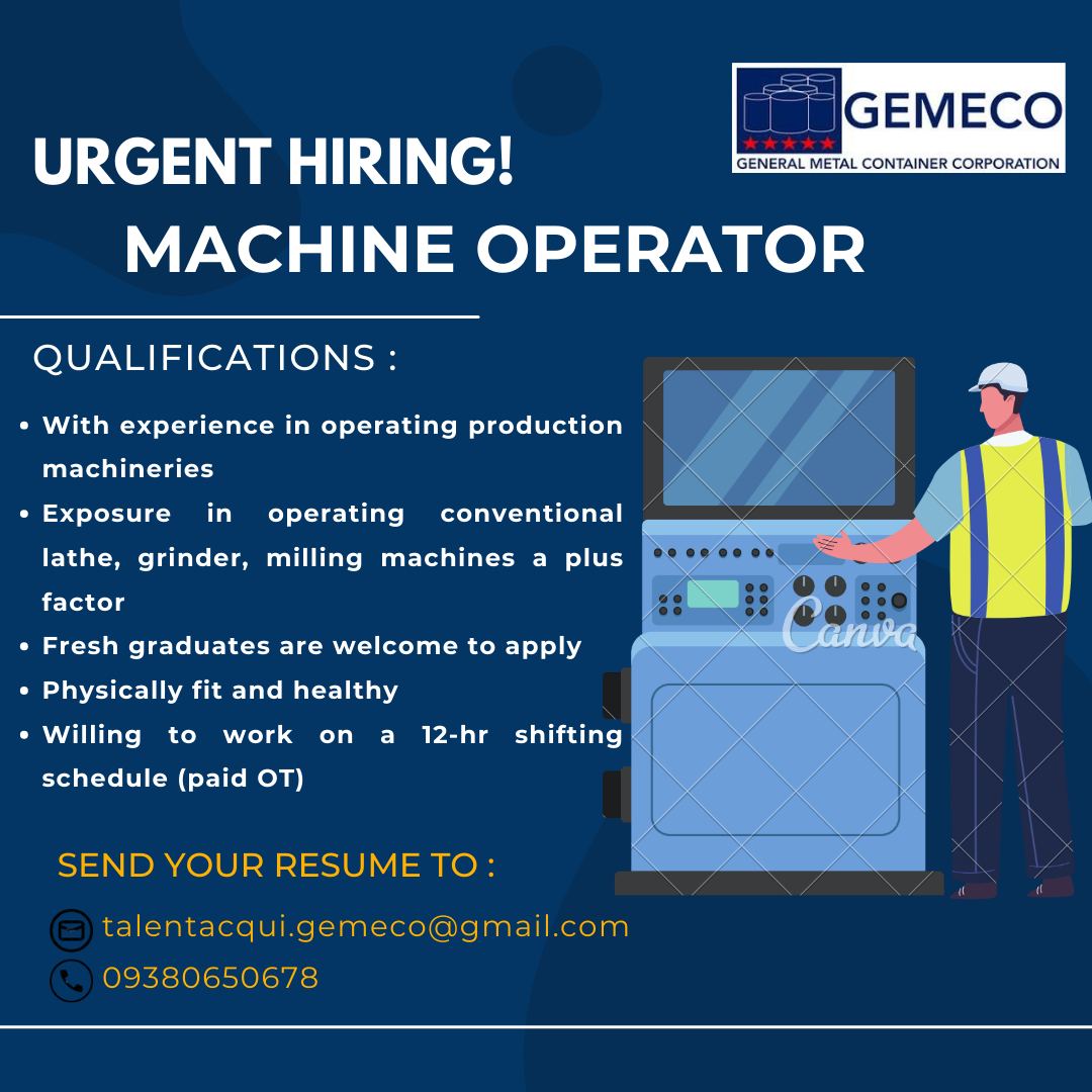 machine operators jobs 2024/2025 | **PTPA**