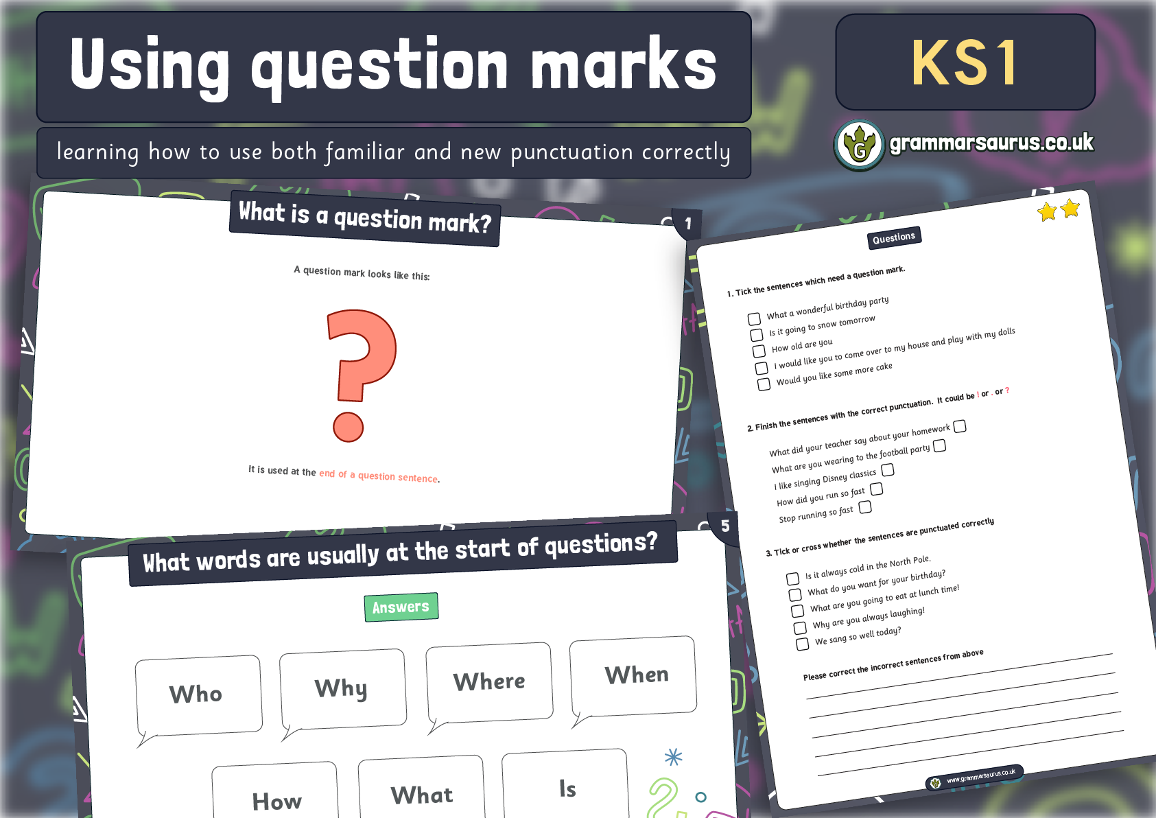 Grammarsaurus - NEW! Year 1 SPaG - Question Marks Lesson...