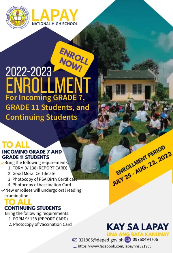 The enrollment period of... - Lapay National High School | Facebook