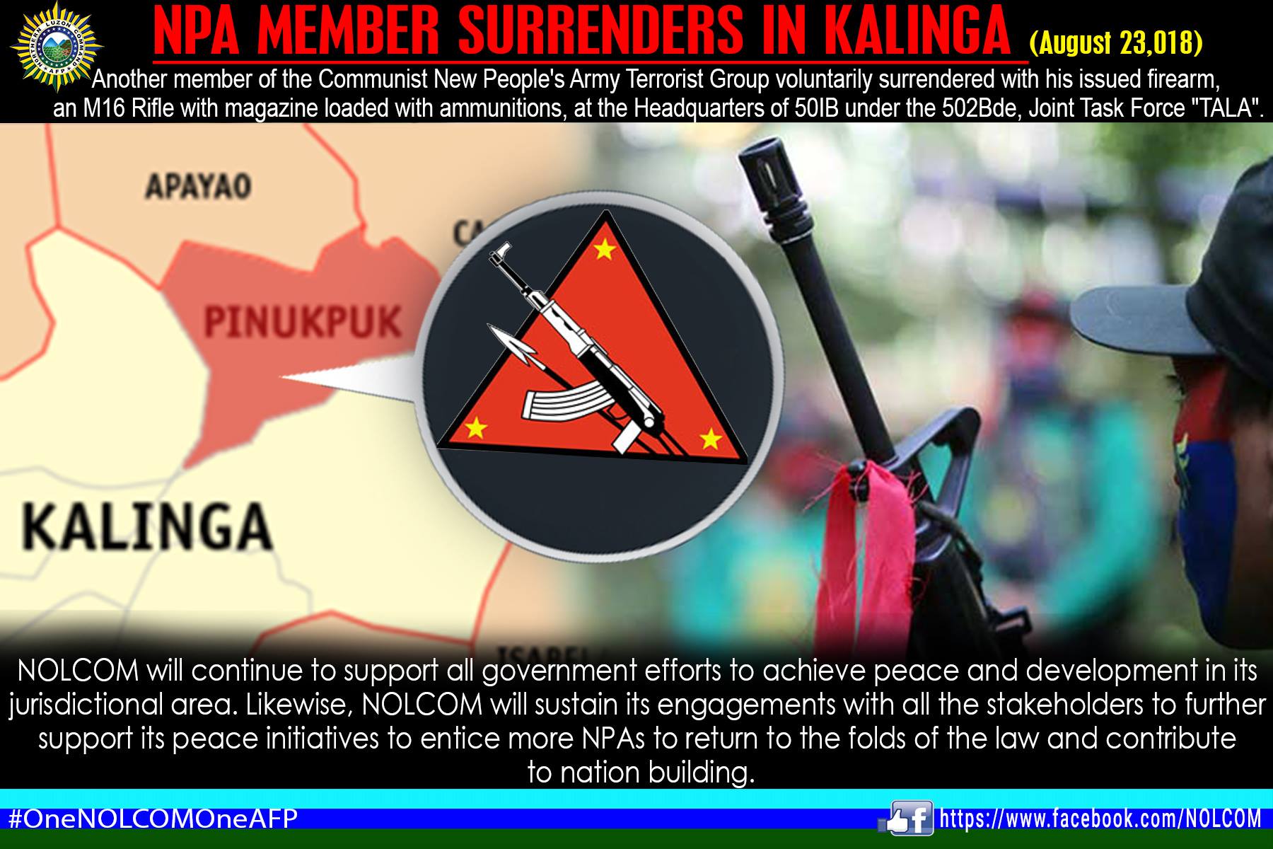 Northern - NPA MEMBER SURRENDERS IN KALINGA Camp Aquino, Tarlac City ...