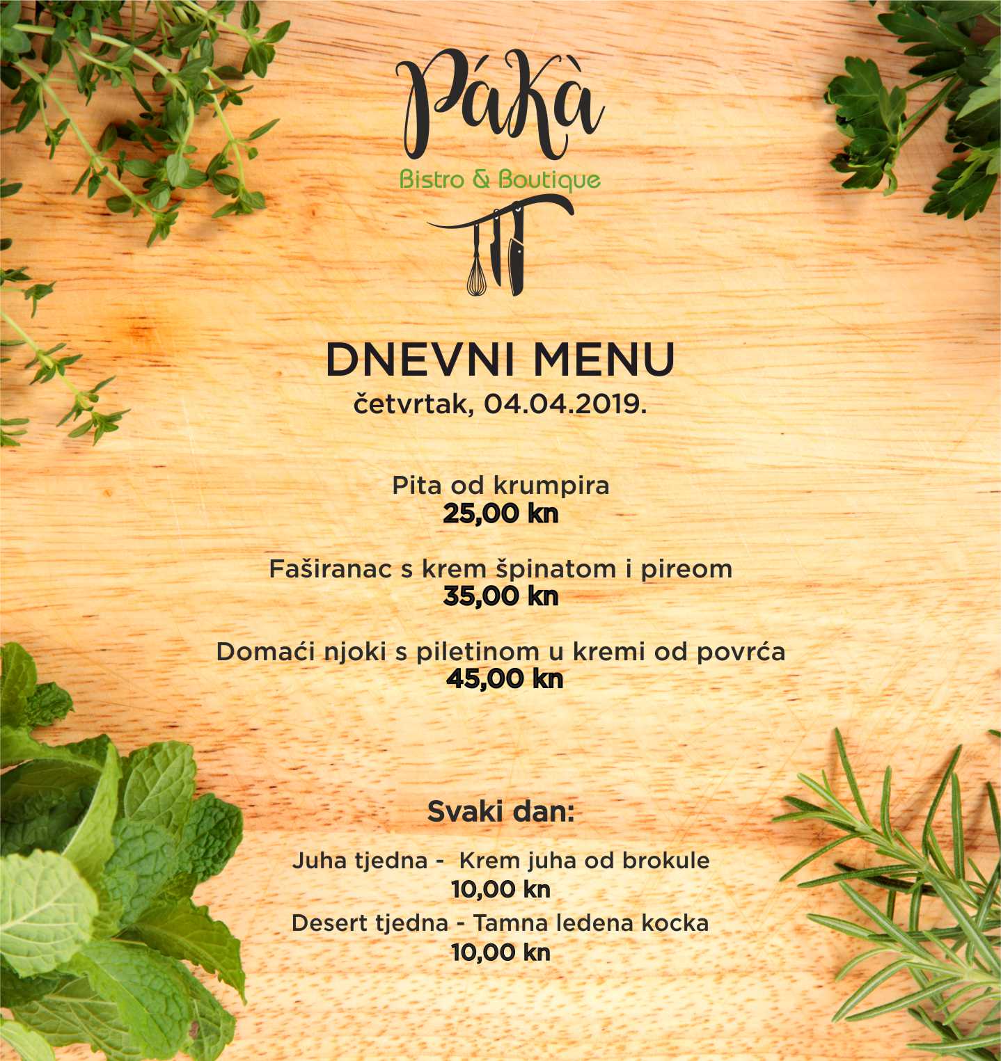 Dnevni menu za četvrtak :) Dobar tek! - Konoba Rustica Garden