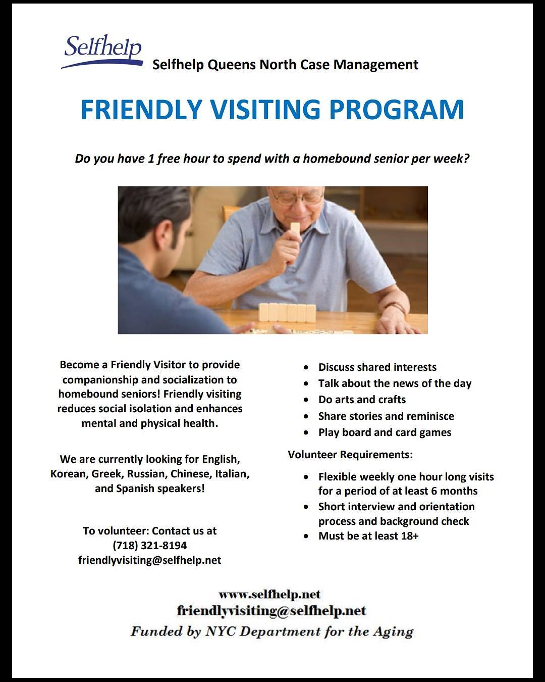 Selfhelp’s Friendly Visiting Program located in Flushing, Queens, is ...