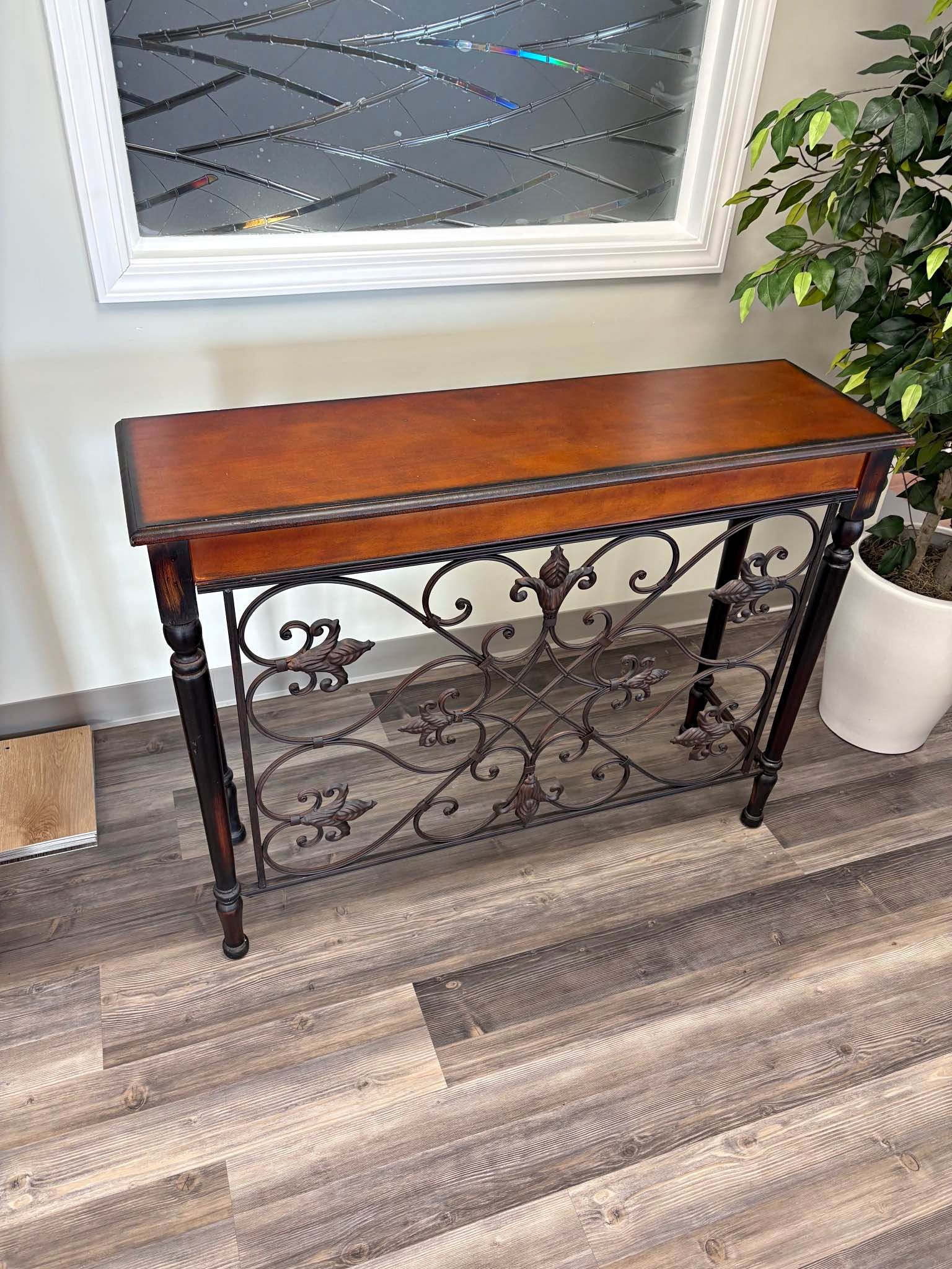 Elegant Console Table- Wood Top w/ Wrought Iron Base - Console Tables ...