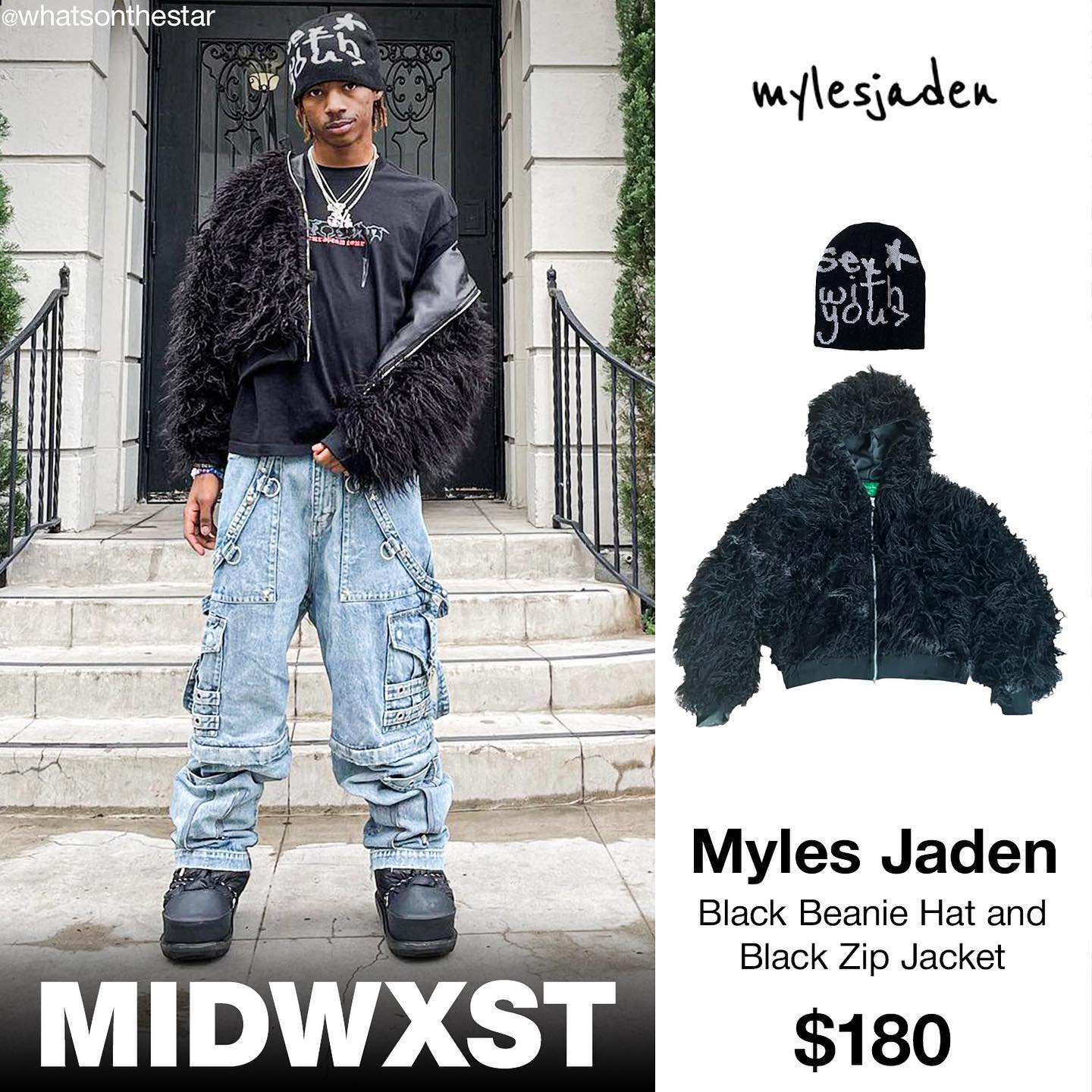 Midwxst drippin Myles Jaden Black Beanie Hat and Black Zip Jacket 