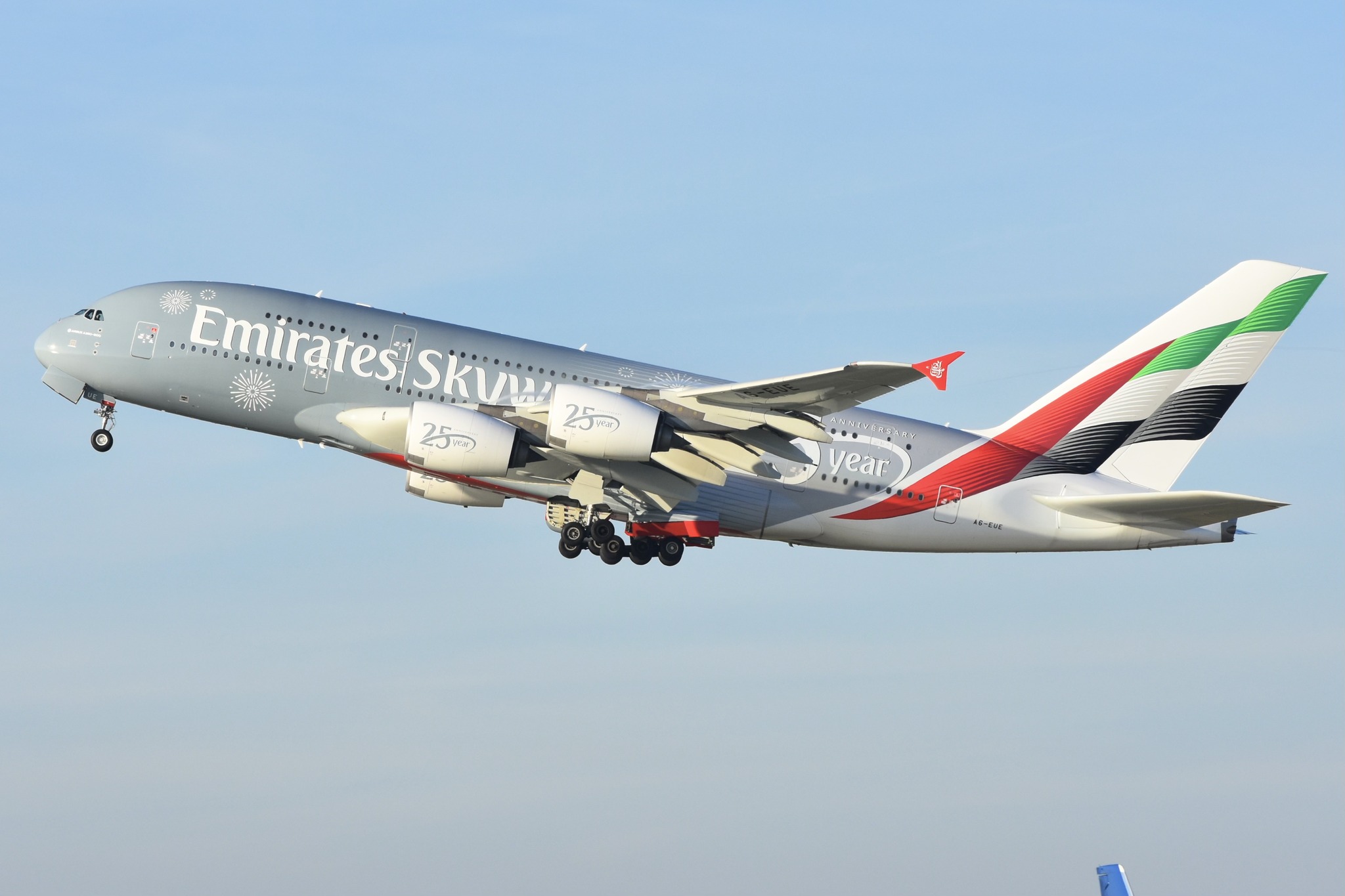 A380 A late afternoon departure for this Emirates Airbus A380 off