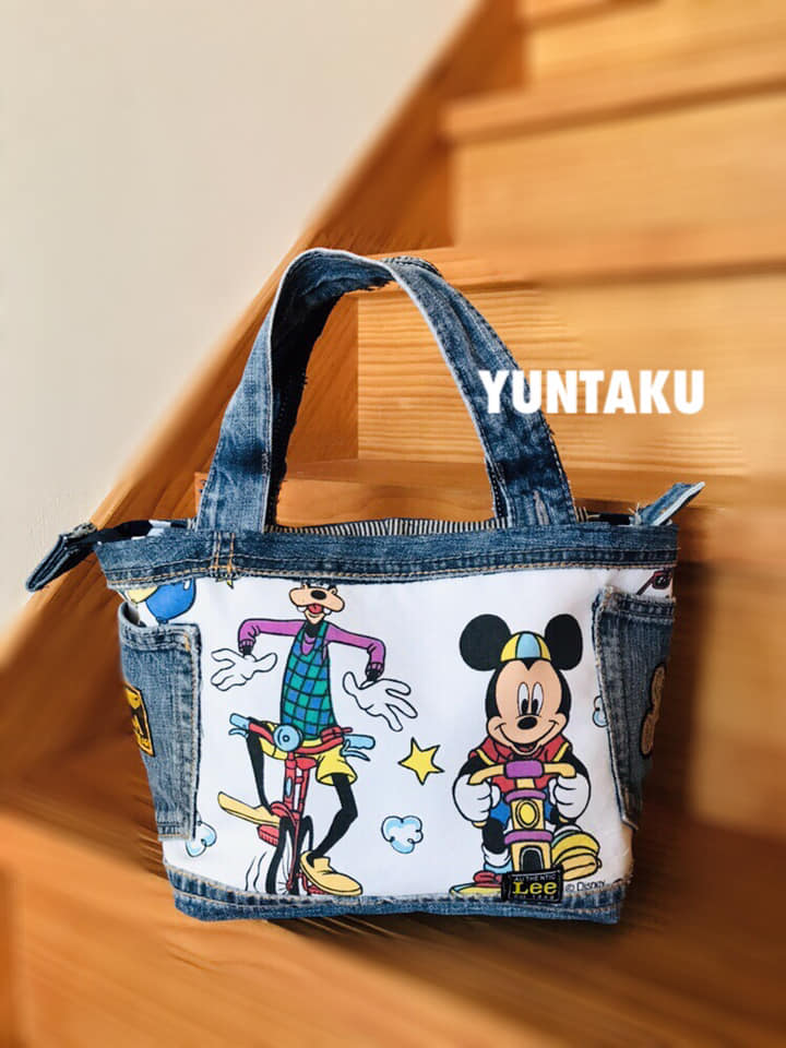 ミッキー #ビンテージシーツ #デニムリメイクバッグ