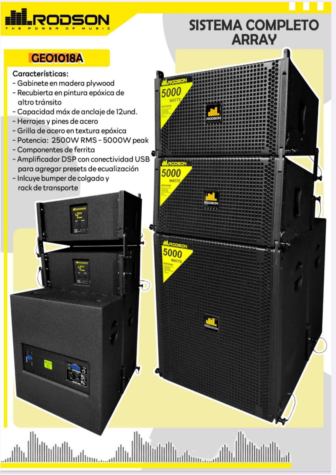 AudioNet - GEO1018 5000w SISTEMA ARRAY ACTIVO COMPLETO, BAJO D 18
