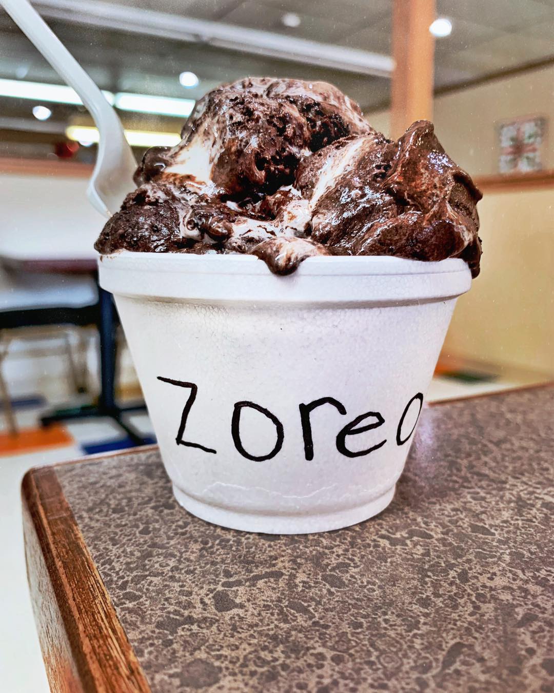 ZOREO. Fudge- like Zanzibar chocolate ice cream swirled with gooey