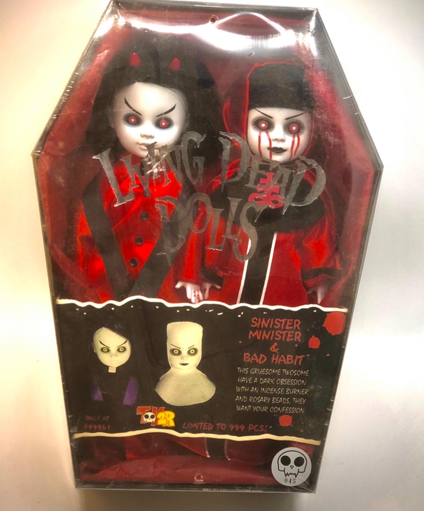 Living Dead Doll exclusives like Penny and Sinister Minister