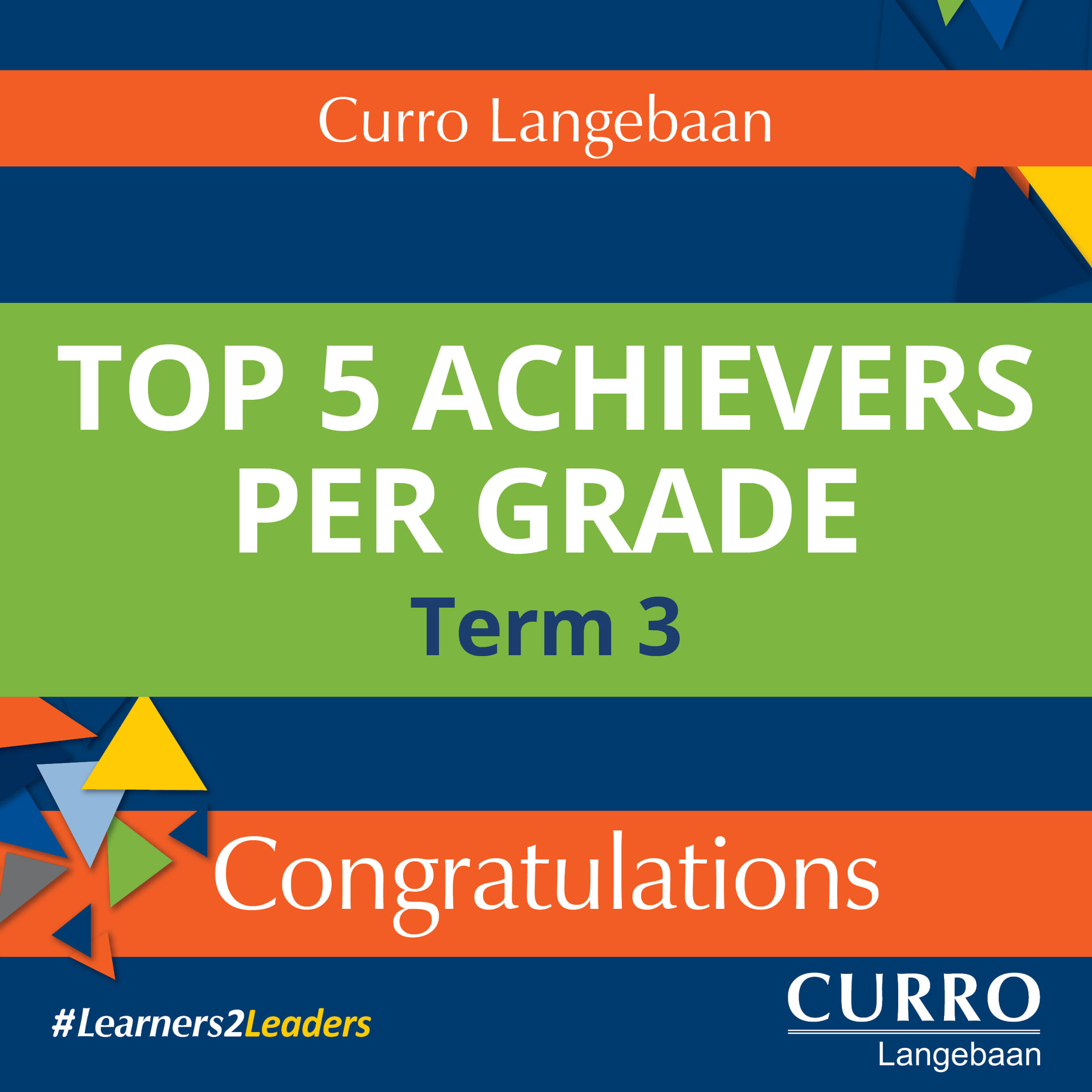 Curro Langebaan - Congratulations to our Top 5 high school...